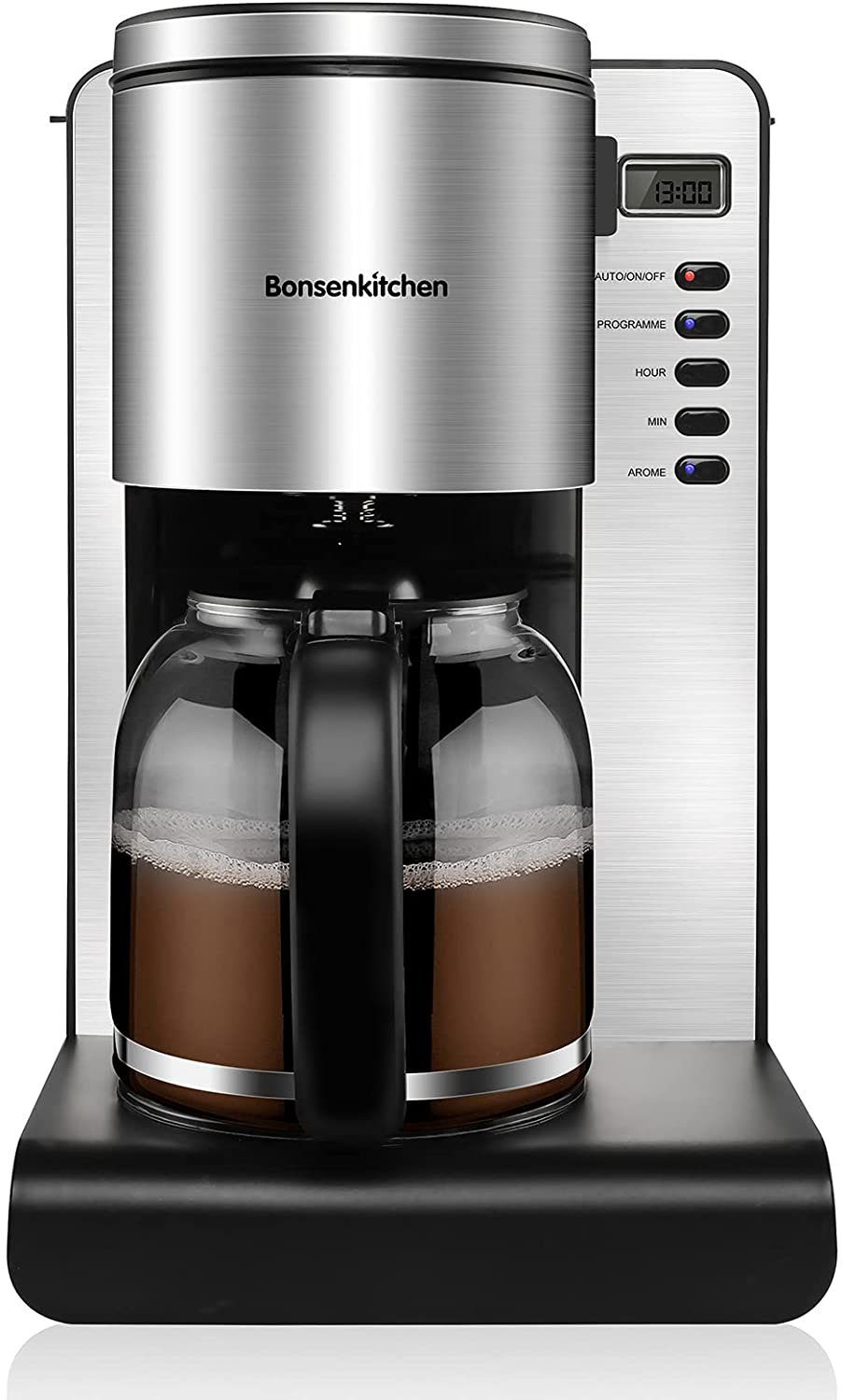 Bonsenkitchen Filterkaffeemaschine Bonsenkitchen Kaffeemaschine, 900 W  Filterkaffeemaschine, 1,5 l programmierbarer digitaler Timer,  Permanentfilter, Glaskaraffe für 10 Tassen, Aromawähler, Anti-Tropf-System  online kaufen | OTTO