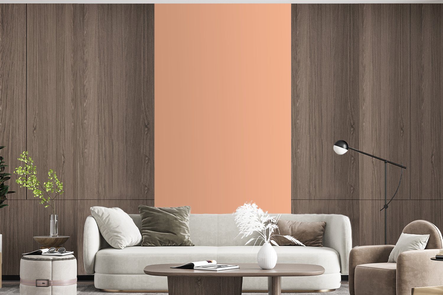 Küche, Farbe, Vliestapete bedruckt, Fototapete Pastell Fototapete - Schlafzimmer - St), Einfarbig MuchoWow für Wohnzimmer Rosa (2 - - Aprikose Matt,