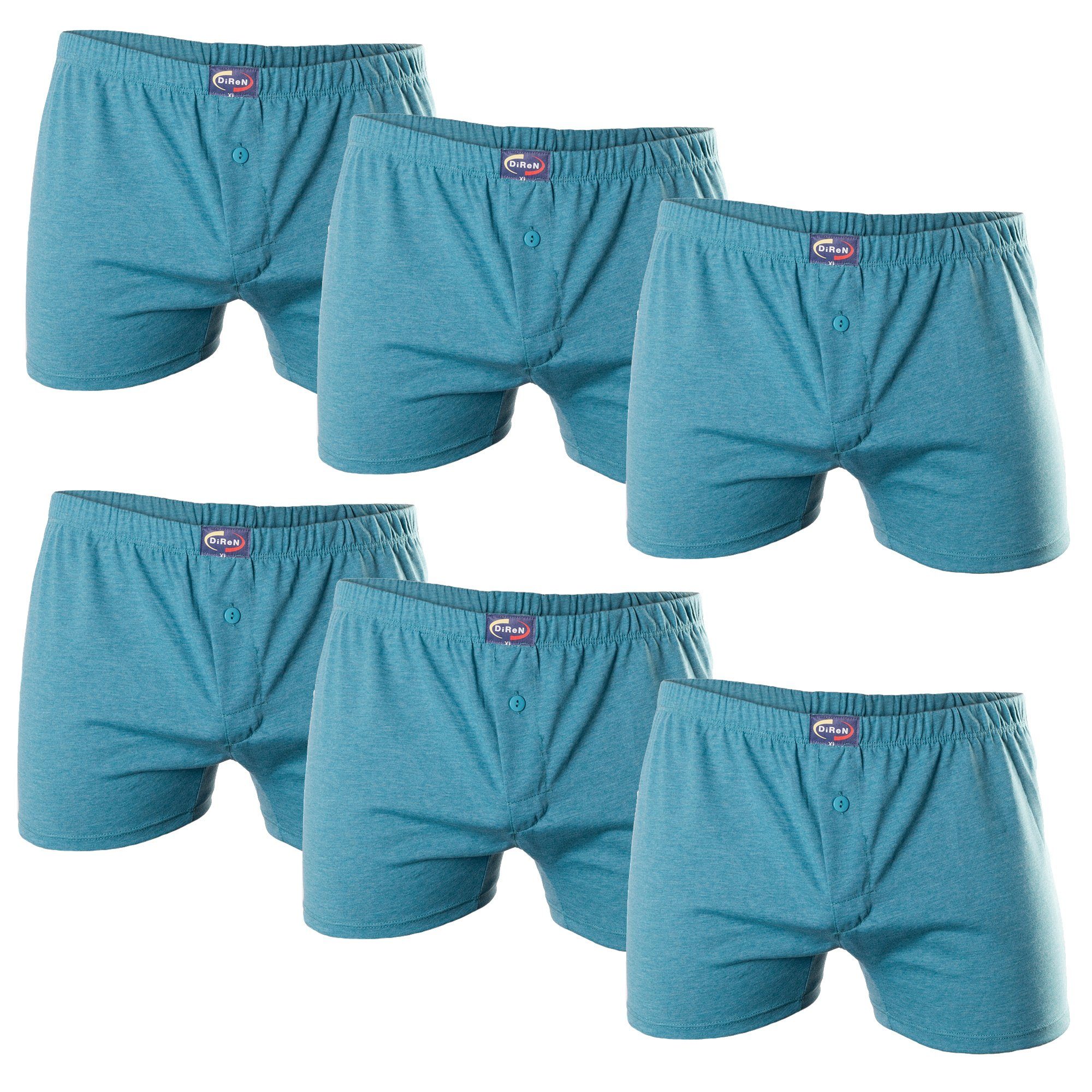 mit Retroshorts (6-er Pack) grün dekorativen Bongual meliert Knöpfe Boxershorts