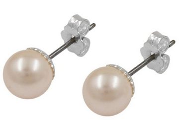 unbespielt Paar Ohrclips Ohrringe Glasperle weisswachs-rosa Imitatperle 7 mm kl. Schmuckbox, Modeschmuck für Damen