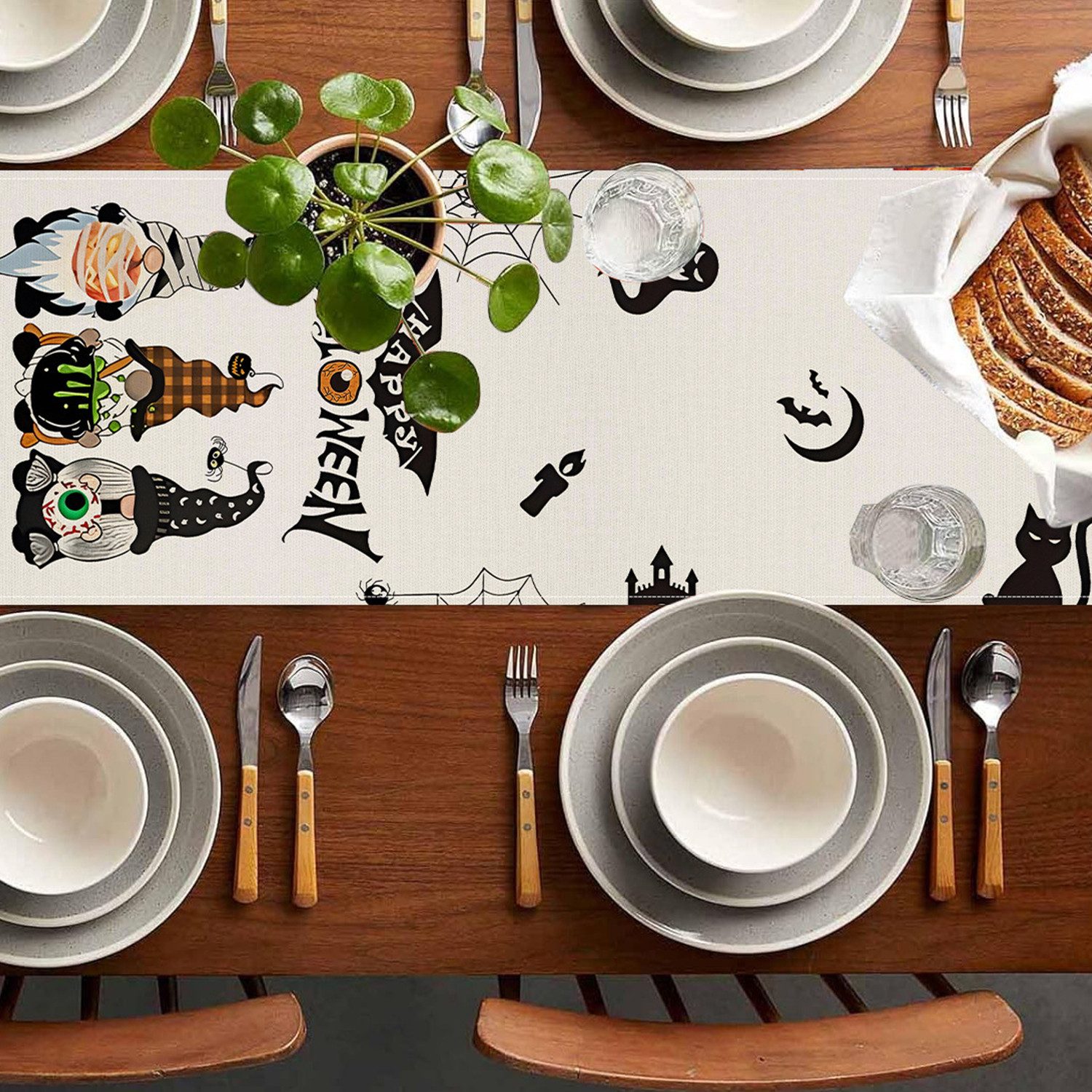 LAPAPRO Tischläufer Halloween Tischläufer,Geist-Print Feiertagsdekoration Küche Esstisc, 1 Stück, 33 x 183 cm
