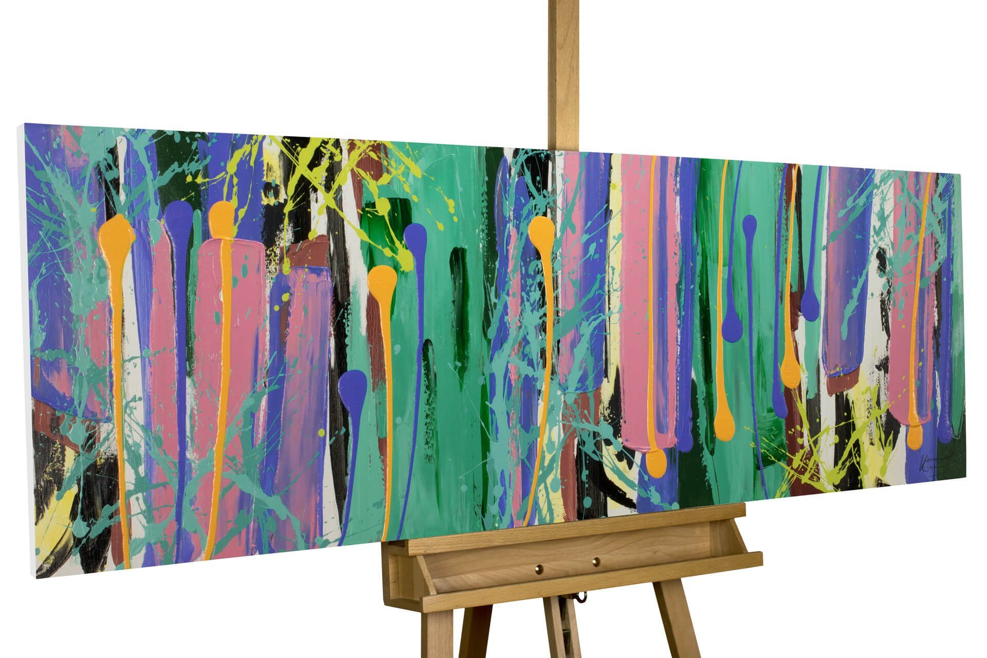 KUNSTLOFT Картина Kunterbunte Ära 150x50 cm, Leinwandbild 100% HANDGEMALT Wandbild Wohnzimmer