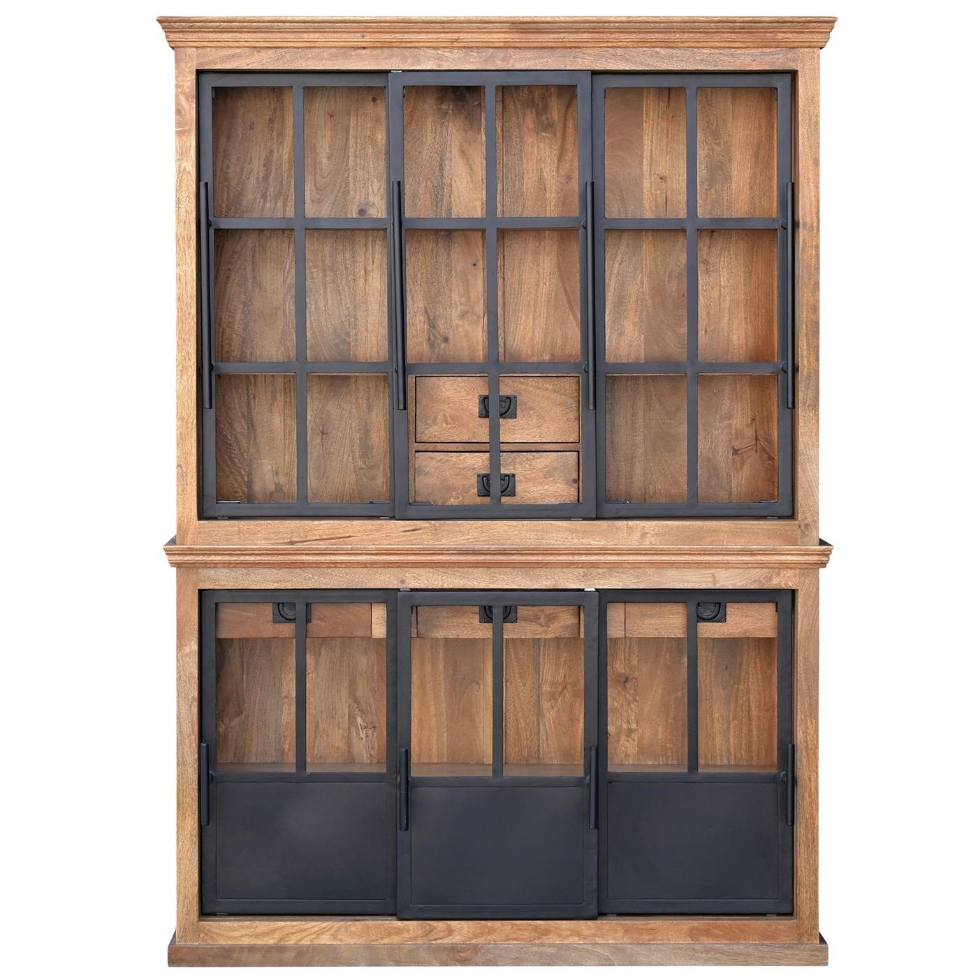 baario Vitrine Vitrinenschrank HOXT Industrial massiv Mangoholz & Eisen Schiebetüren. € 2.099,00