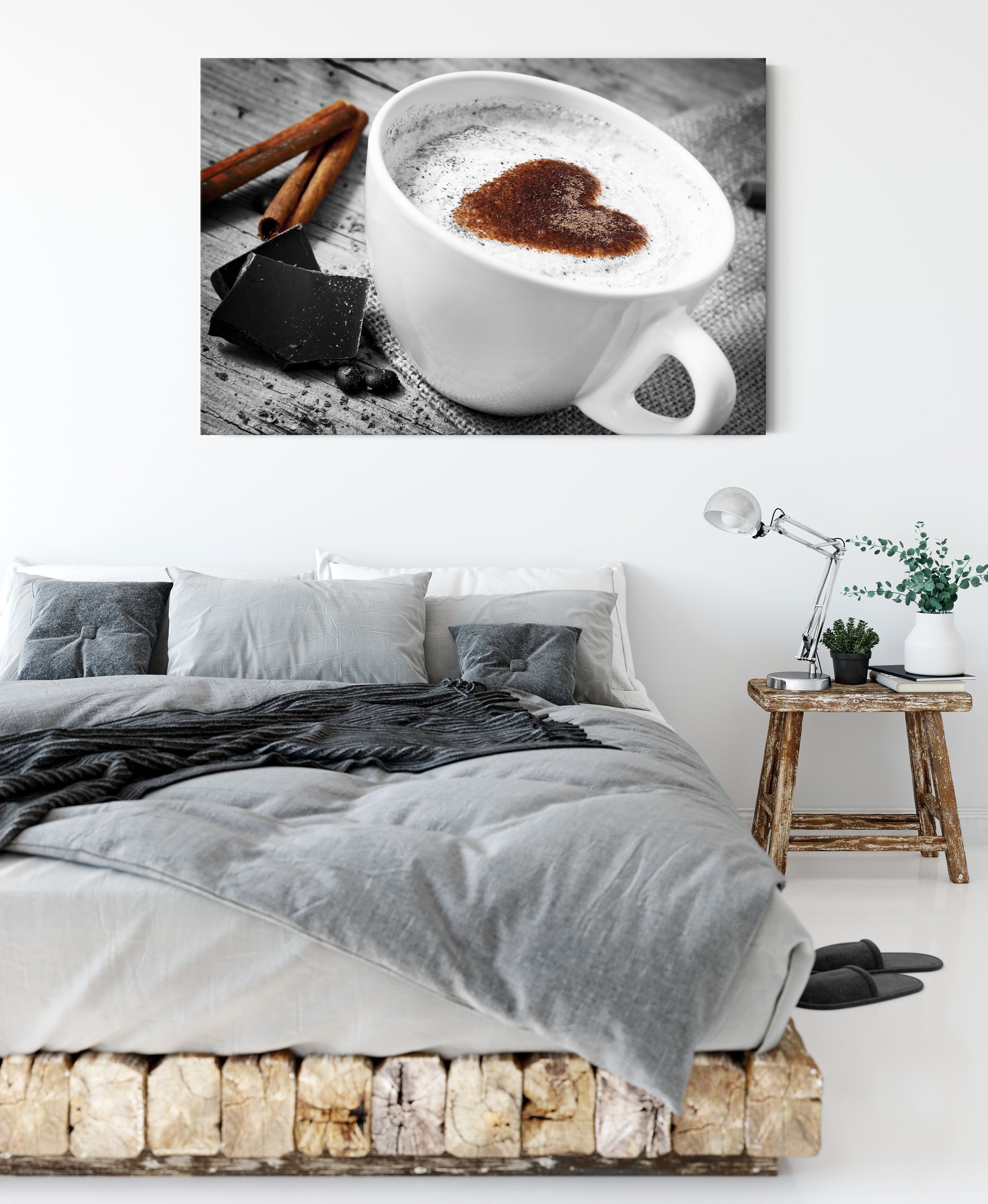 Pixxprint Leinwandbild schönes Kaffeesahneherz, Kaffeesahneherz bespannt, schönes St), Leinwandbild Zackenaufhänger (1 inkl. fertig
