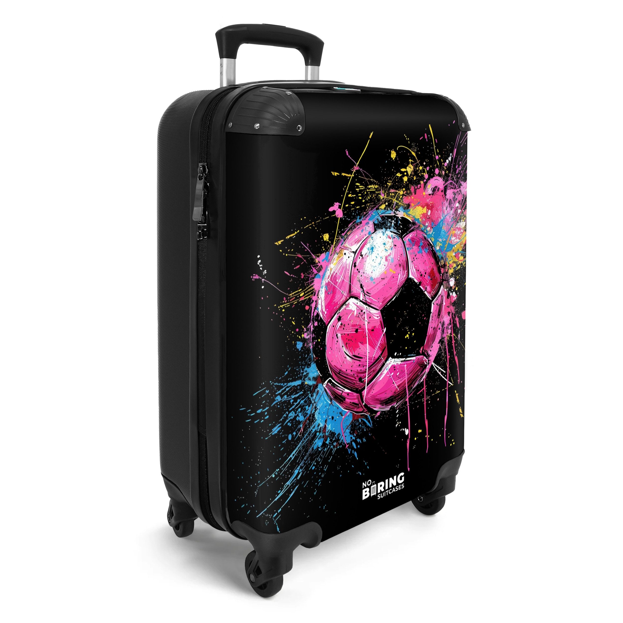 NoBoringSuitcases.com© Hartschalen-Trolley Rosa Fußball mit Graffiti günstig online kaufen