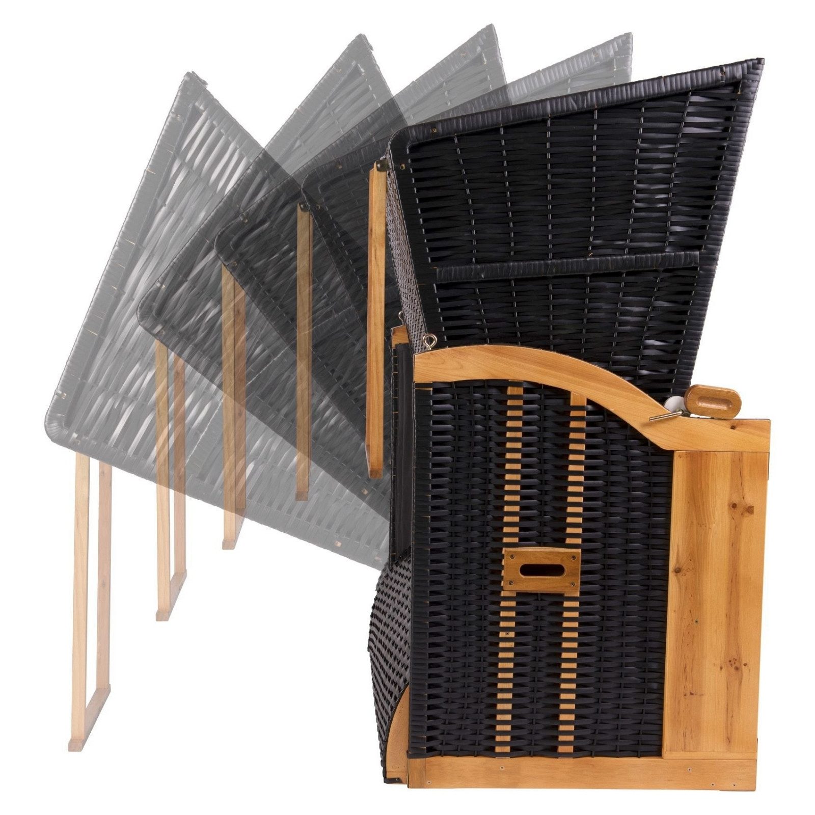 Strandkorb Hanse Strandkorb Strandkorb Ostsee Anthrazit grau weiß nadelstreifen, BxTxH: 120x80x160 cm, Volllieger, Ostsee-Modell, Stabiles Wacholder mit handgefertigtem Polyrattangeflecht