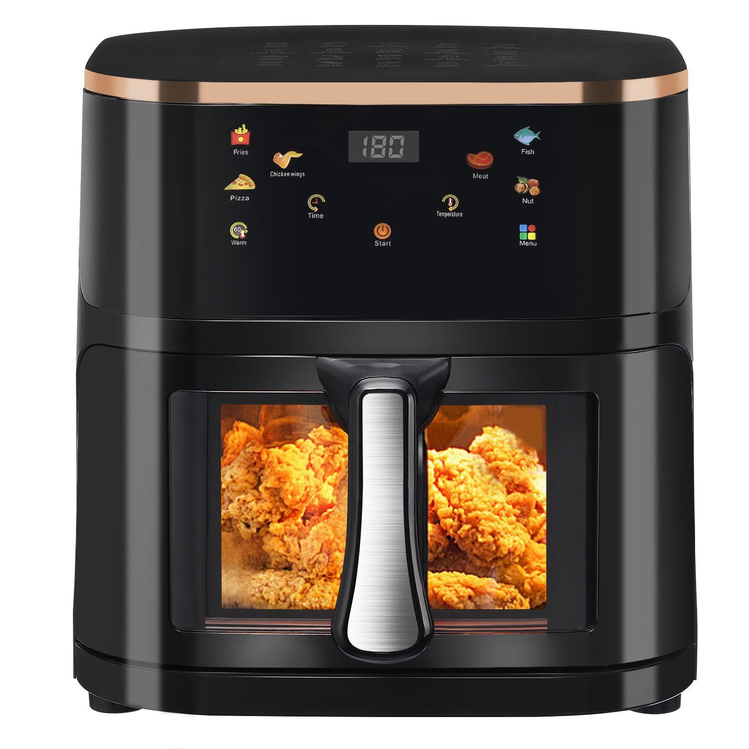 oyajia Heißluftfritteuse Air Fryer 9L XXL Heissluftfritteuse mit Sichtfenster, LED-Display, einstellbare Temperatur, 60-Minuten-Timer, Gesunde Friteuse ohne Öl, 1800 W