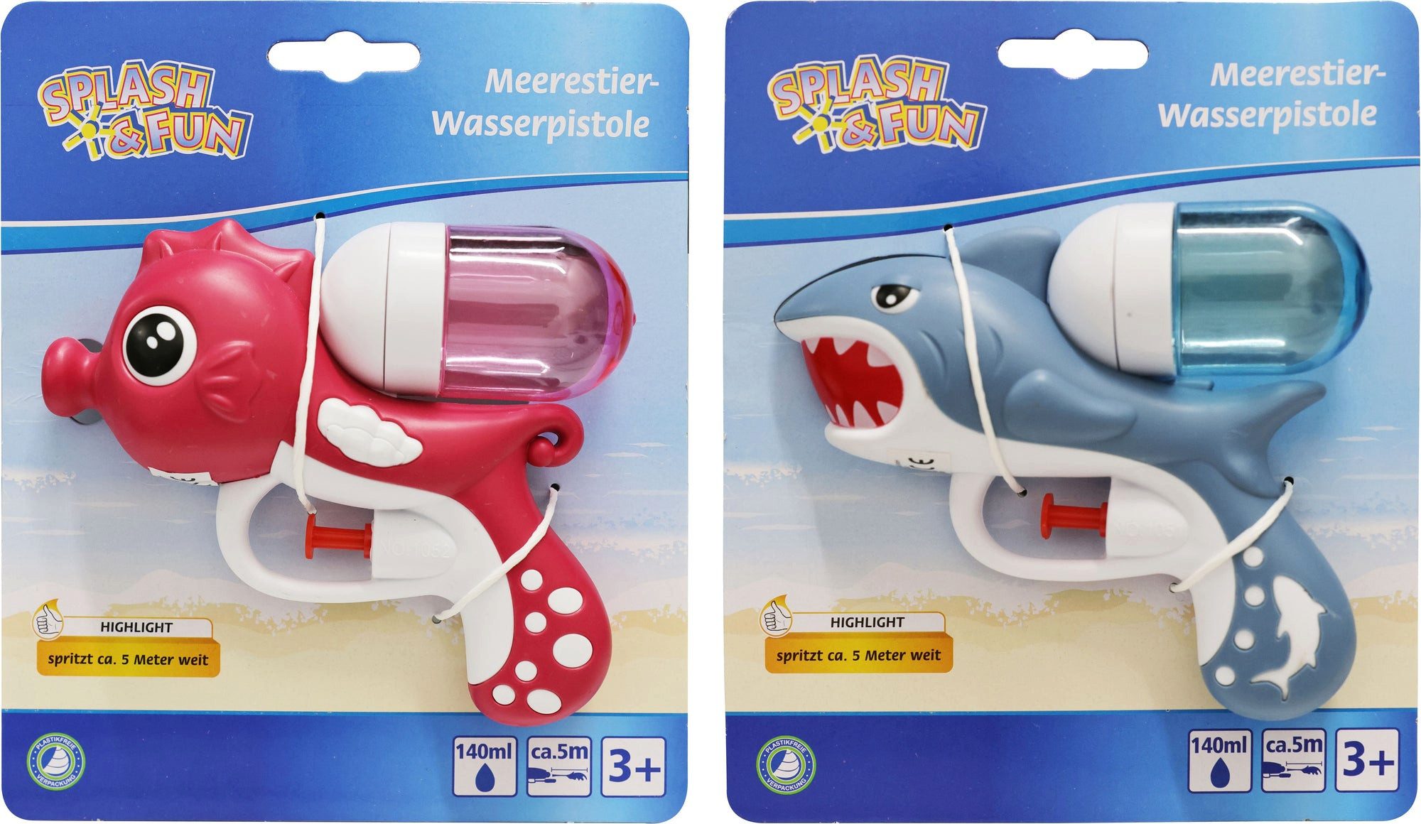 Vedes Spiel Splash & Fun Wasserpistole Meerestier 13 cm – Zufallsdesign