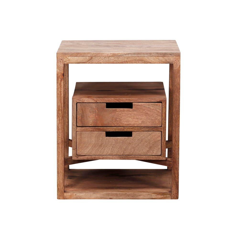 Beistelltisch Massivholz RINGO-Living Nachttisch Schubladen mit Möbel Iolani Natur-hell, 2 in