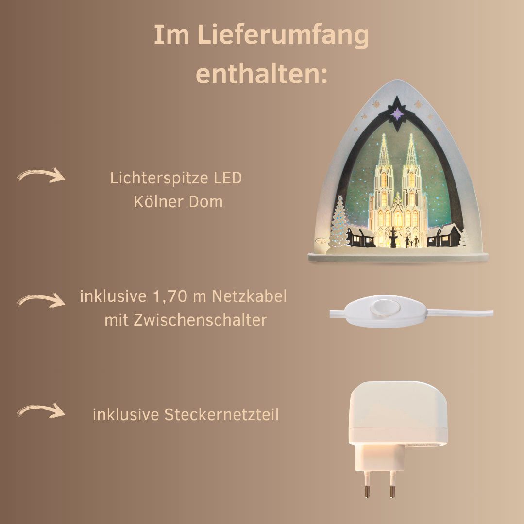 Weigla LED Lichterbogen Kölner Dom, moderne Lichterspitze aus Holz & Acrylglas (1-tlg), Weihnachtsdeko Innen Made in Germany, Weihnachtsbeleuchtung