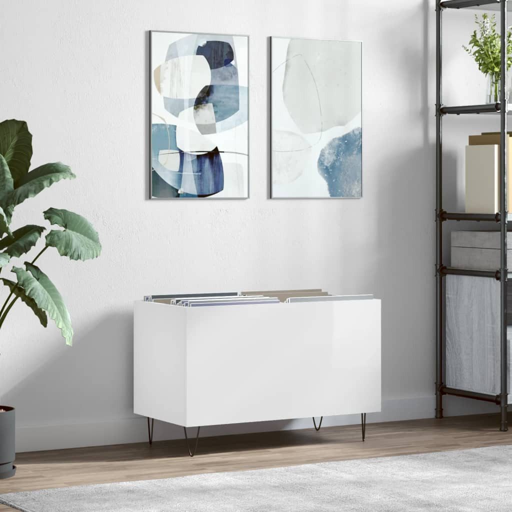 furnicato Media-Regal Plattenschrank aus Holzwerkstoff mit Eisenbeinen 74,5x38x48 cm, 1-tlg., LP-Regal mit Ablagefläche für Plattenspieler und feuchtigkeitsfest