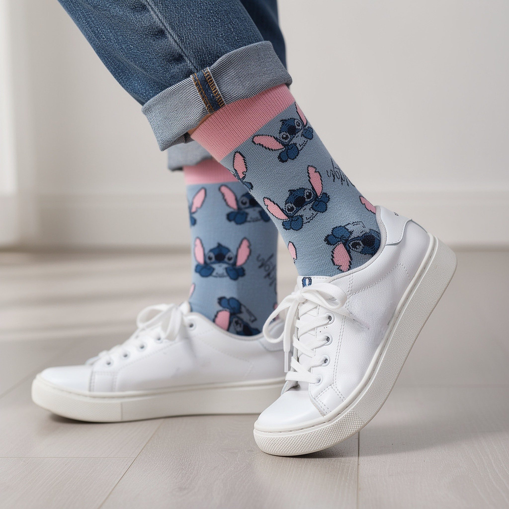 Disney Basicsocken Stitch Socken blau/rosa – One Size 36–43, Baumwollmix (65% Baumwolle)