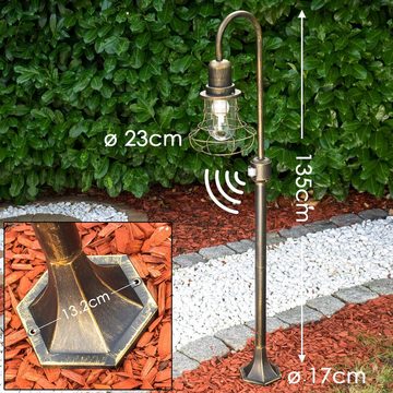 hofstein Pollerleuchte »Oliena« Außenleuchte mit Bewegungsmelder, ohne Leuchtmittel, Aluguss in Schwarz/Gold mit Klarglas-Scheiben, E27, IP44