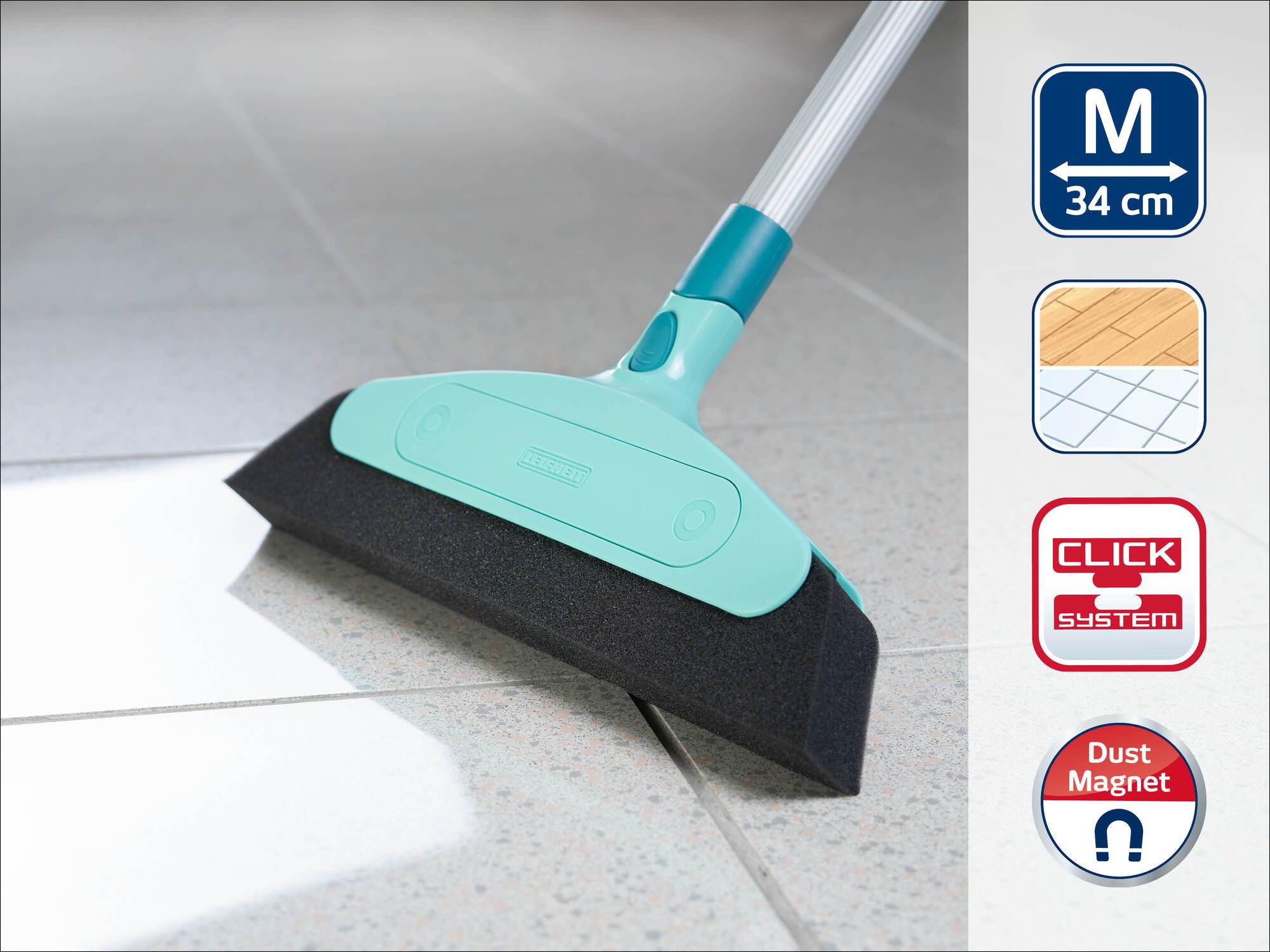 Leifheit Abziehbesen Schaumstoffbesen Classic, (2-tlg), Für Staub-Allergiker geeignet, flexibler Schaumstoff, Kehrbreite 34 cm