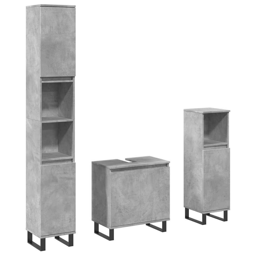 vidaXL Badezimmer-Set 3-tlg. Badmöbel-Set Betongrau Holzwerkstoff, (1-St)