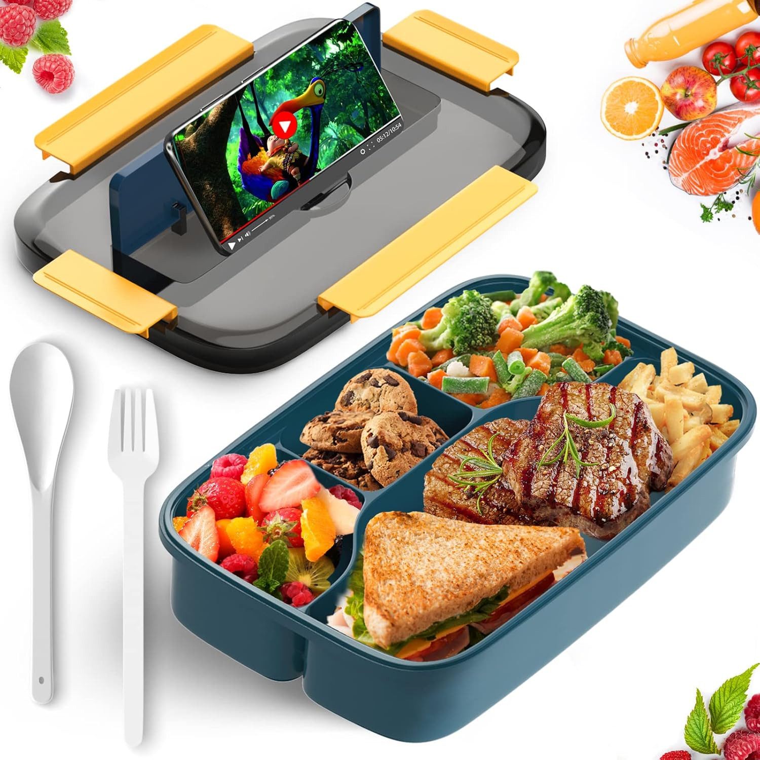 Coonoor Lunchbox 1100ml Lunchbox, Kinder Brotdose mit Trennwänden Erwachsene Bento Box, für Kindergarten, Schule, Arbeit, Picknick Reisen, Ausflüge