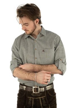 OS-Trachten Trachtenhemd Vakas Langarmhemd mit Krempelärmeln und Hirsch-Stickerei auf der Brusttasche
