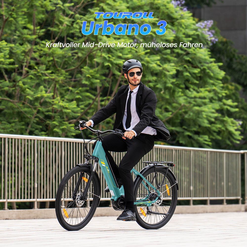 Touroll E-Bike Trekkingrad Urbano 3, 7 Gang, Kettenschaltung, Mittelmotor, 468 Wh, 25km/h, 250W/36V, 468Wh, 120km, Shimano 7‑Gang