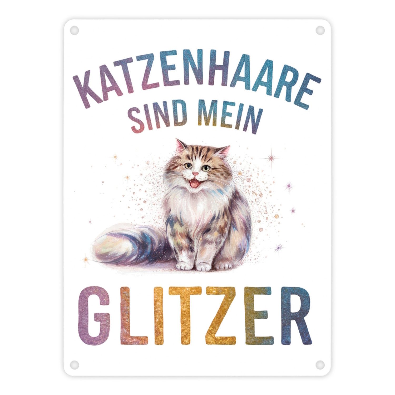 Metallschild Katzenhaare sind mein Glitzer Metallschild in 15x20 cm