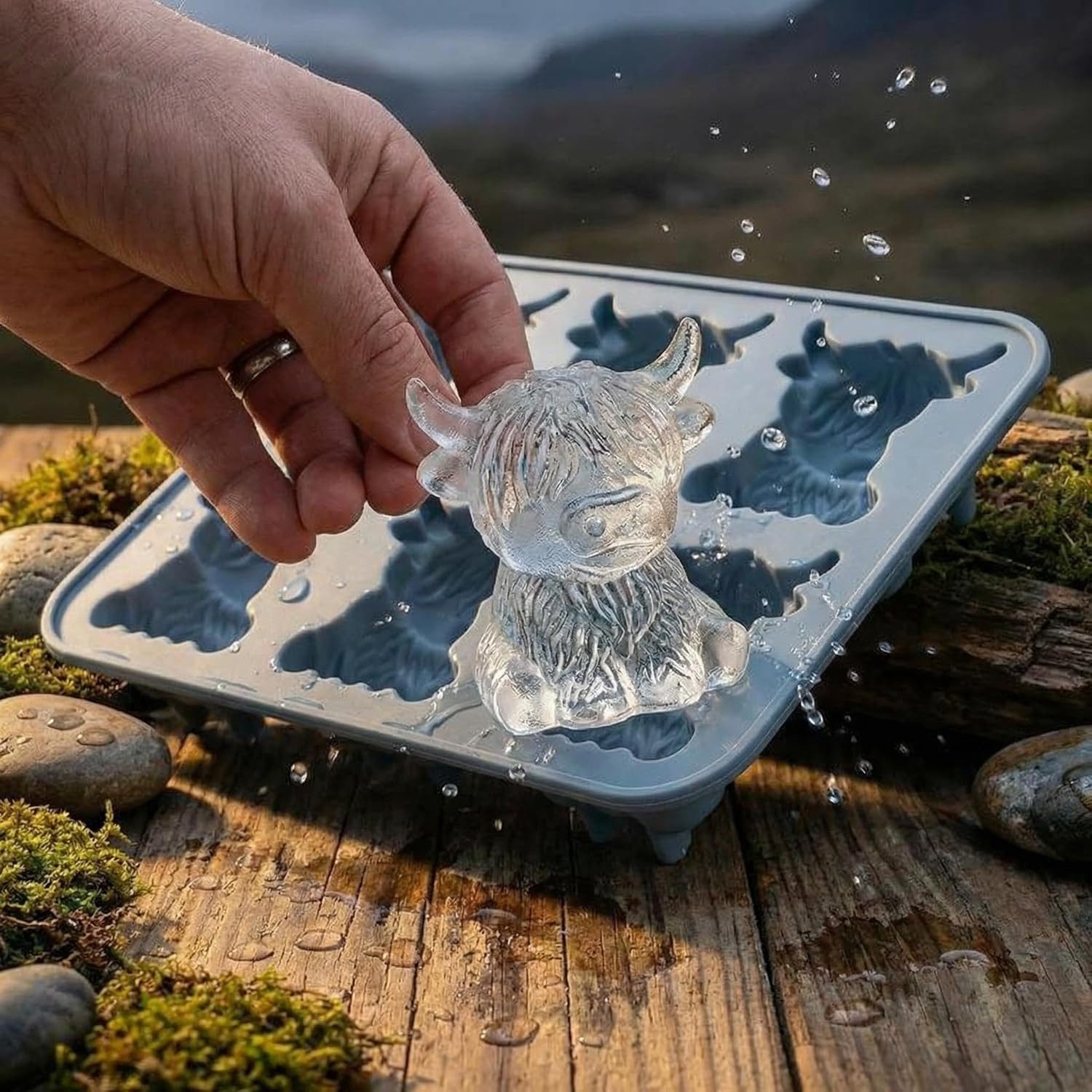 FOUORTUNATE-BEE Silikonform Hochlandrind Eiswürfelform für Whisky & Cocktails, Originelle Mini-Eiswürfel als Geschenk für Männer