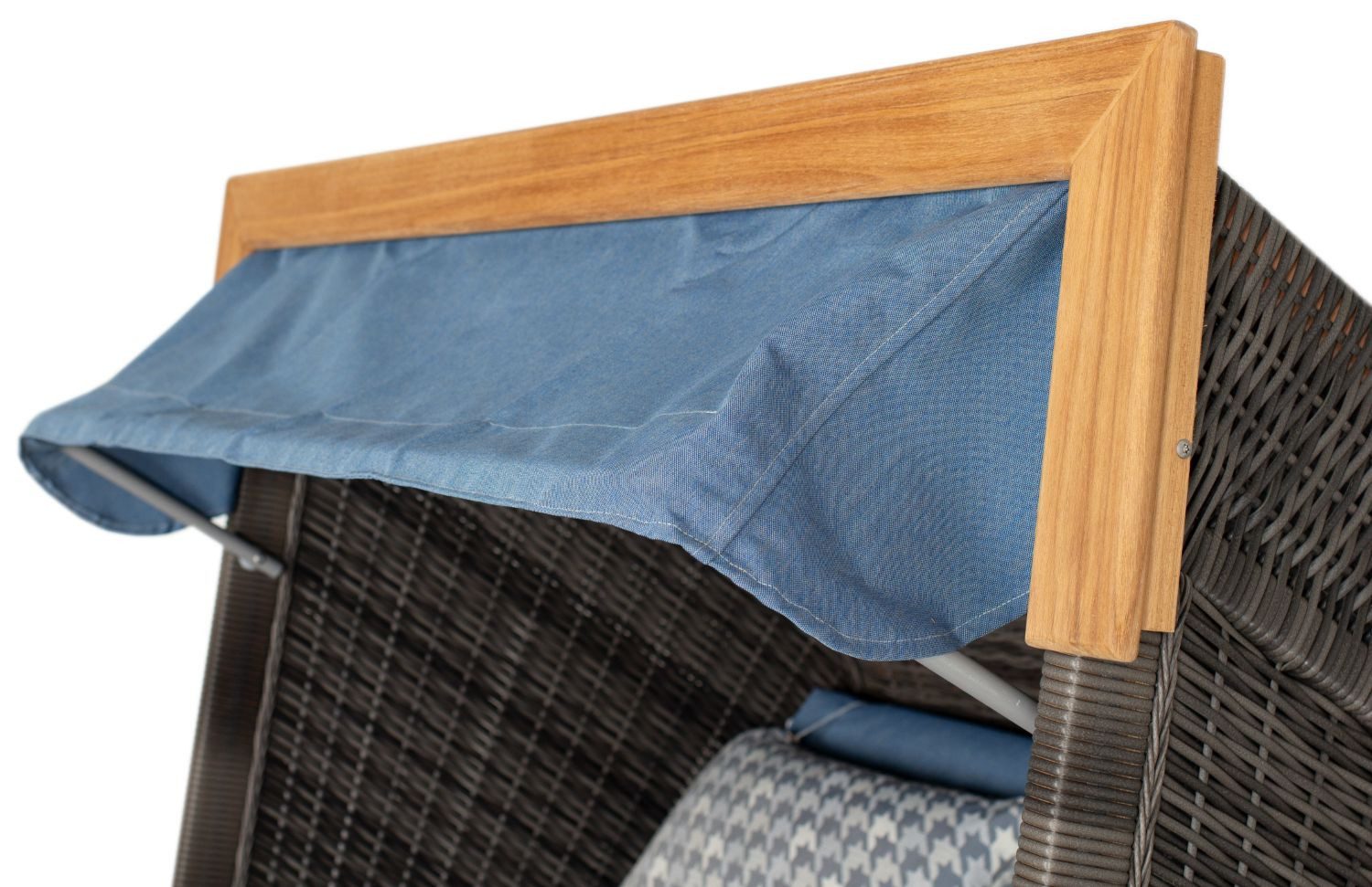 deVries PURE® Strandkorb Friesland Sylt XL - PE stone grey - Dessin 509, BxTxH: 135x90x165 cm, Volllieger, Nordsee-Strandkorb, Teakholz - PE-Markengeflecht - Wechselkissen - Schutzhülle