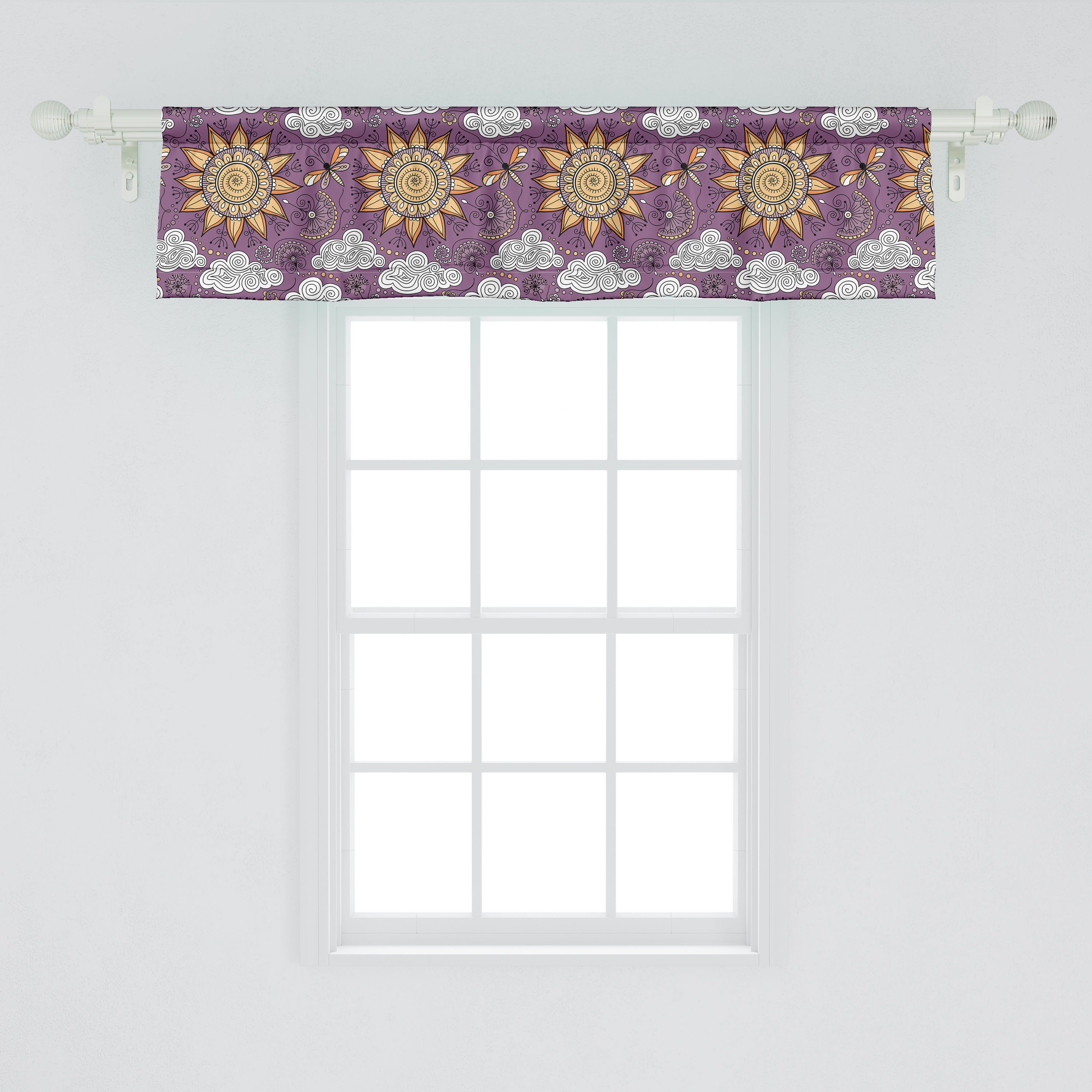 Scheibengardine Vorhang Volant für Küche Schlafzimmer Abakuhaus, Zipfel Microfaser, Sun Dekor mit Petal Stangentasche, Rays Abstrakt Icon