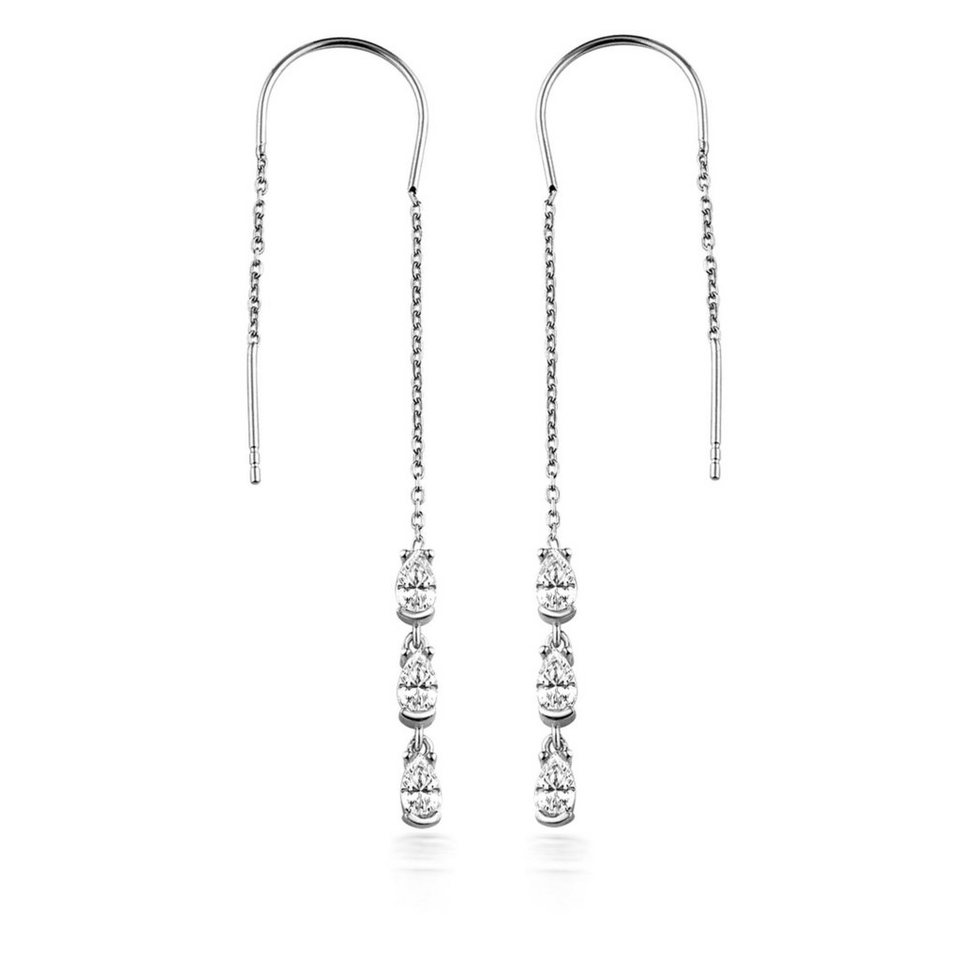 Sterling 925/- Paar Weiß, Höchste Silber Ohrhänger Zirkonia dKeniz Glänzend 8cm Produktqualität rhodiniert