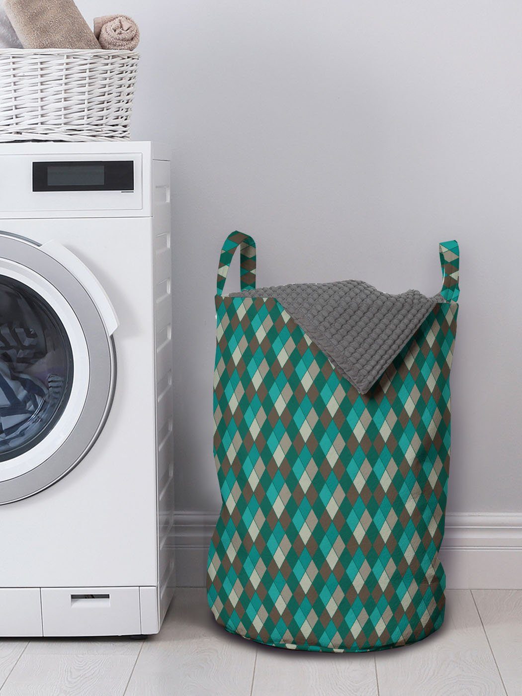 Abakuhaus Wäschesäckchen Wäschekorb mit Griffen Waschsalons, Geometrisch für tonte Tiny Rhombuses Kalt Kordelzugverschluss