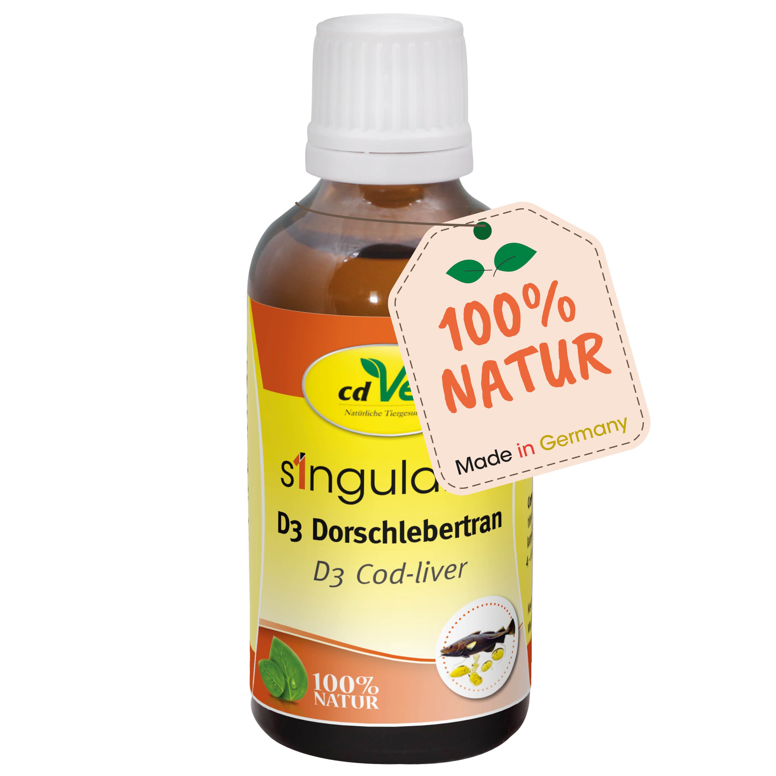 cdVet Singulares D3 Dorschlebertran, Ergänzungsfutter für: Katzen, Hunde, natürlicher hochwertiger Lieferant für Omega-3-Fettsäuren,Vit D