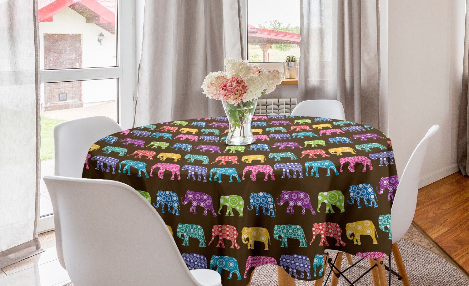 Abakuhaus Tischdecke Kreis Tischdecke Abdeckung für Esszimmer Küche Dekoration, Elefant Tiere mit Kreisen | Tischdecken