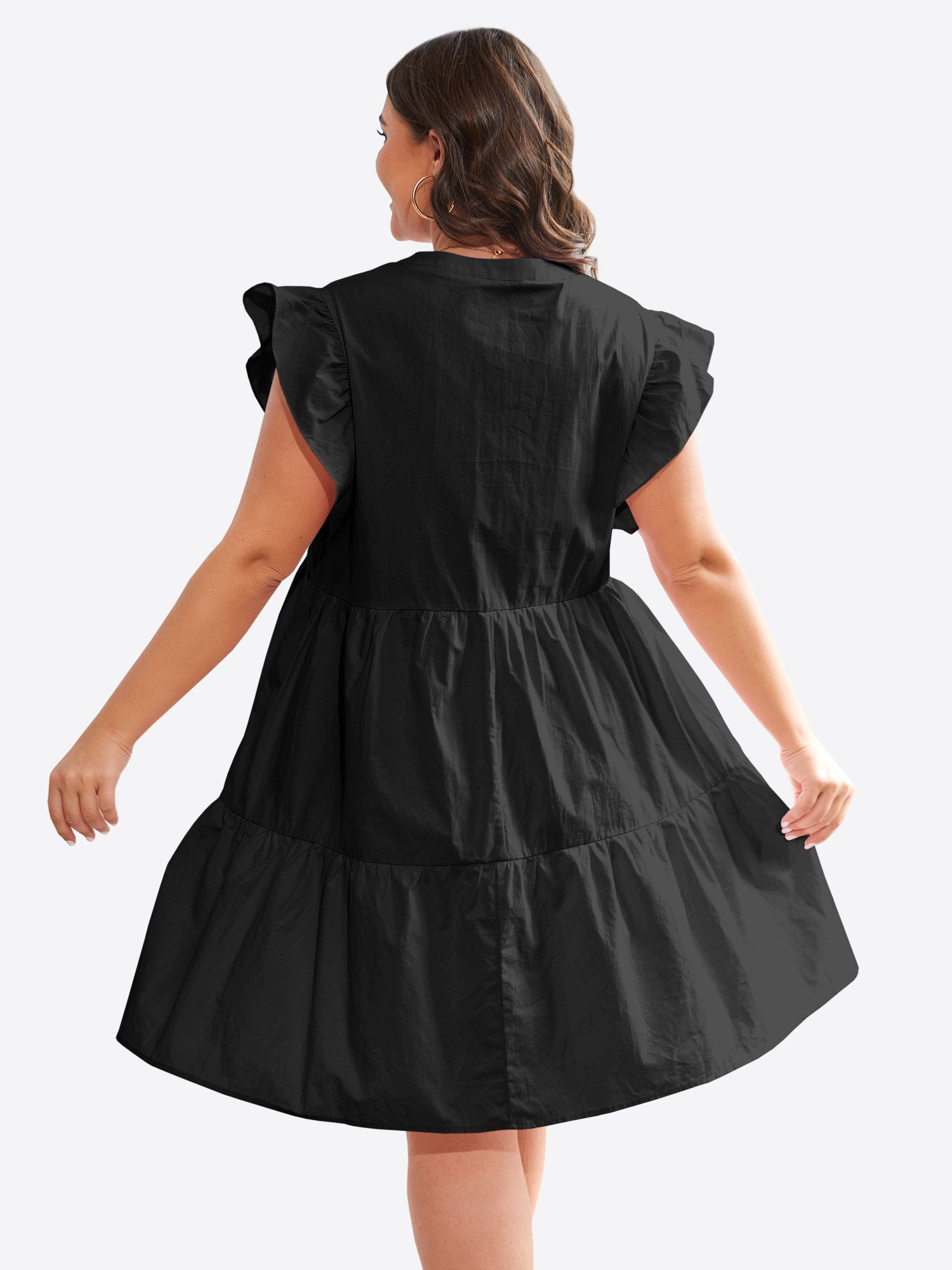 Imily Bela Minikleid Damen Oversize Kurzarm V-Ausschnitt mit Rüschenärmeln günstig online kaufen