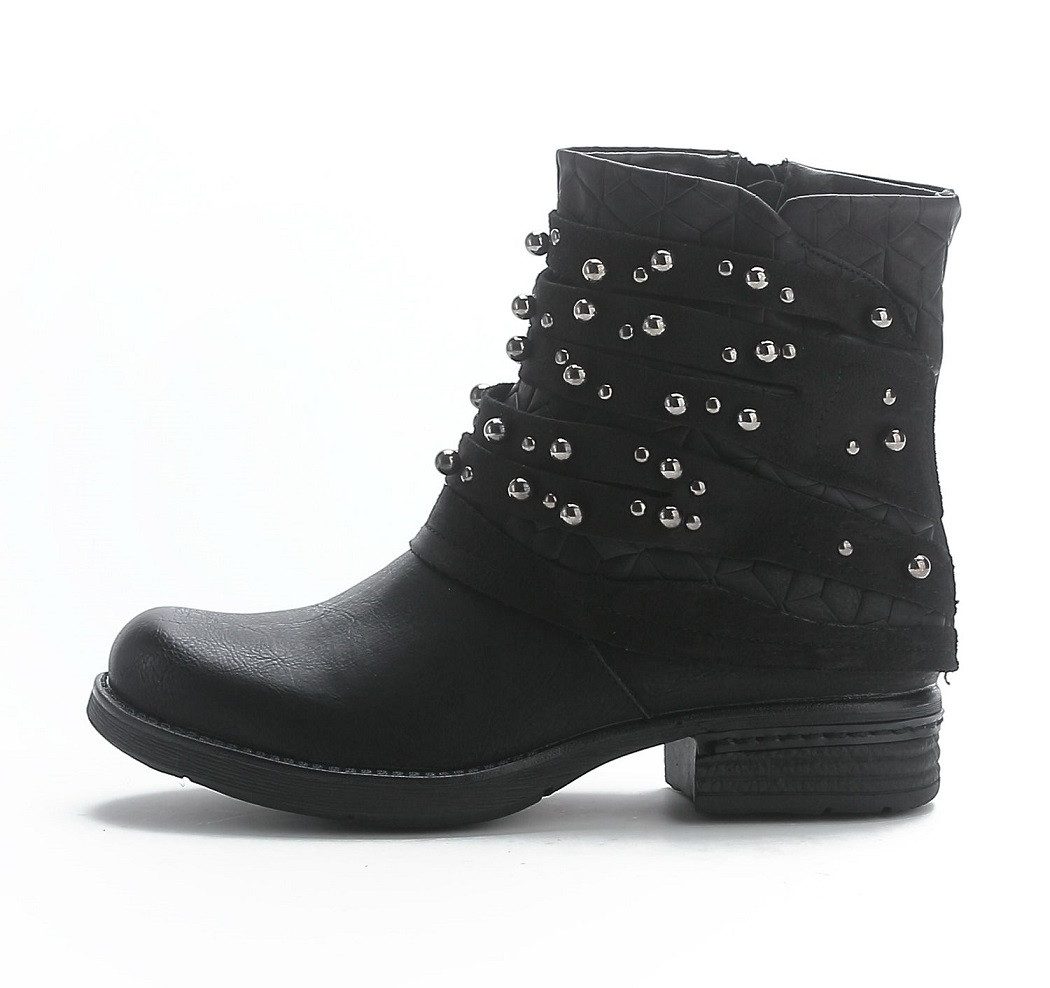 Pogolino ST016 Bikerboots Damen Nieten Stiefeletten Biker Boots leicht gefüttert