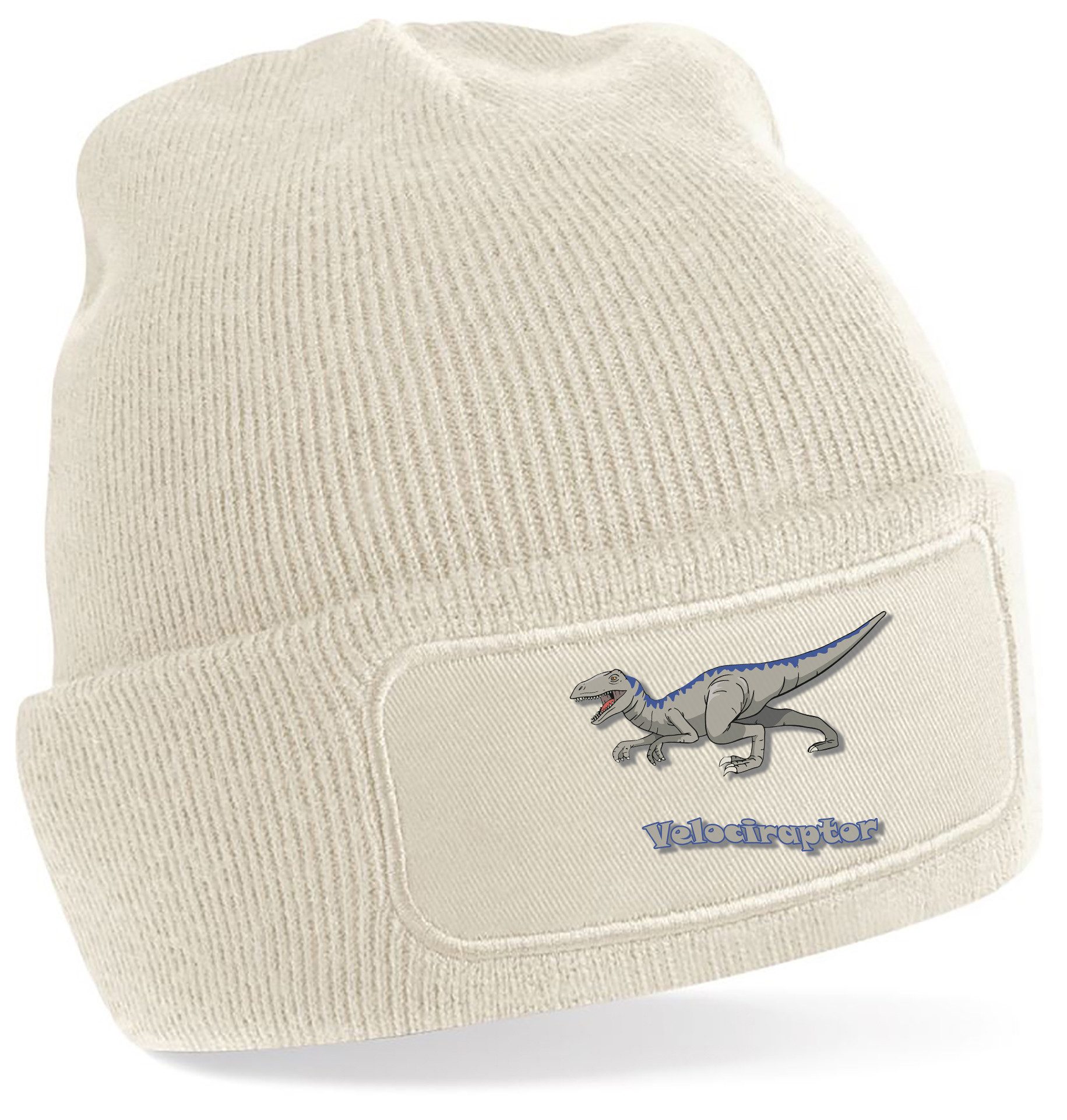 Strickmütze für kalte Tage - Beanie mit Umschlag und Raptor Print
