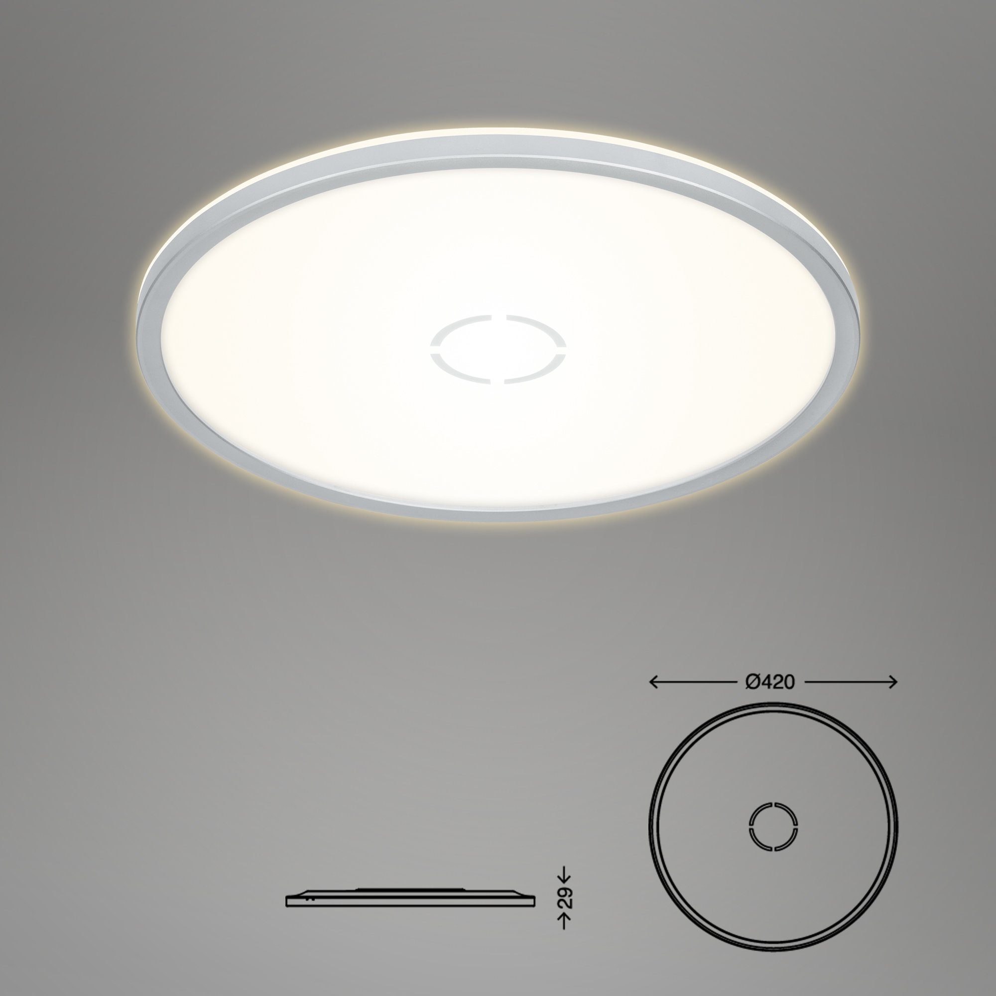 Briloner Leuchten Lumen, LED silberfarbig, Deckenlampe verbaut, Deckenleuchte LED, 3000 LED fest Warmweiß, 3392-014