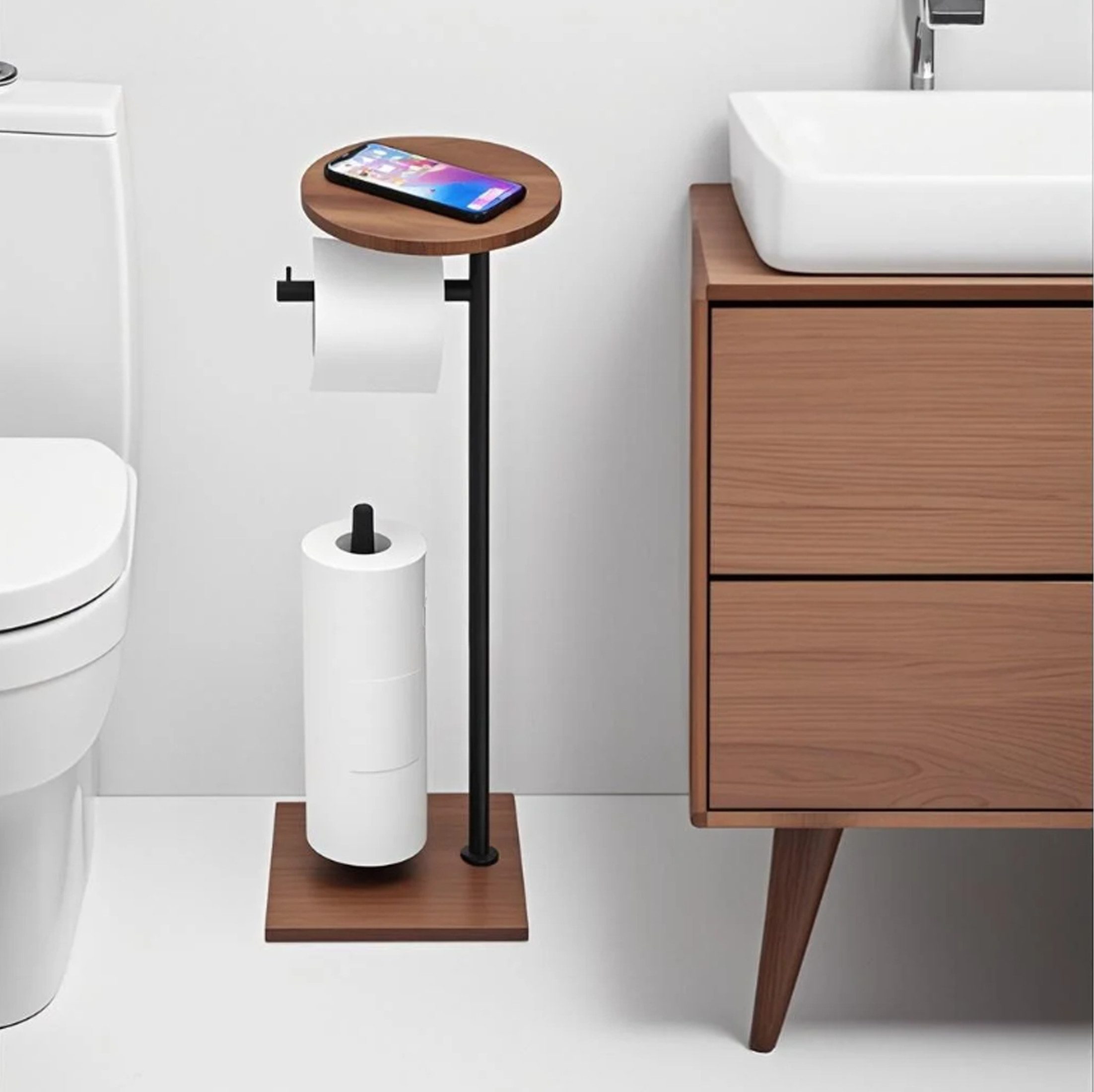YINDN WC-Garnitur Toilettenpapierhalter stehend, 2-in-1 stehender günstig online kaufen