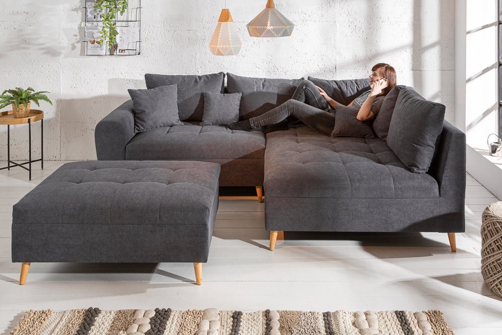 riess-ambiente Ecksofa SCANDINAVIA 250cm Kissen anthrazit, mit mit Teile, Hocker 3