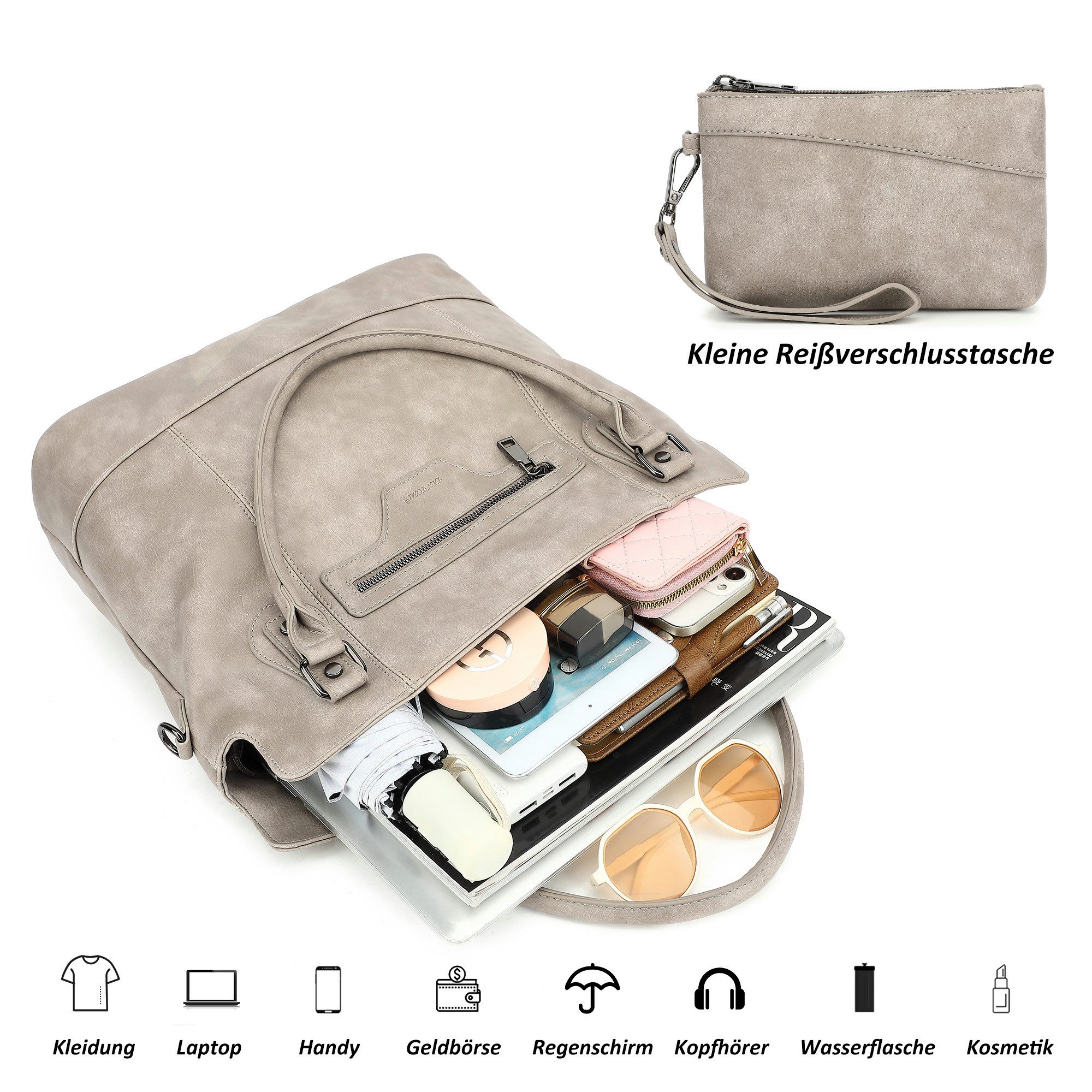 TAN.TOMI Handtasche Damen Schultertasche - Set Shopper Umhängetasche Henkeltasche, Mit abnehmbarem Schultergurt für Einkauf Reise Büro Schule