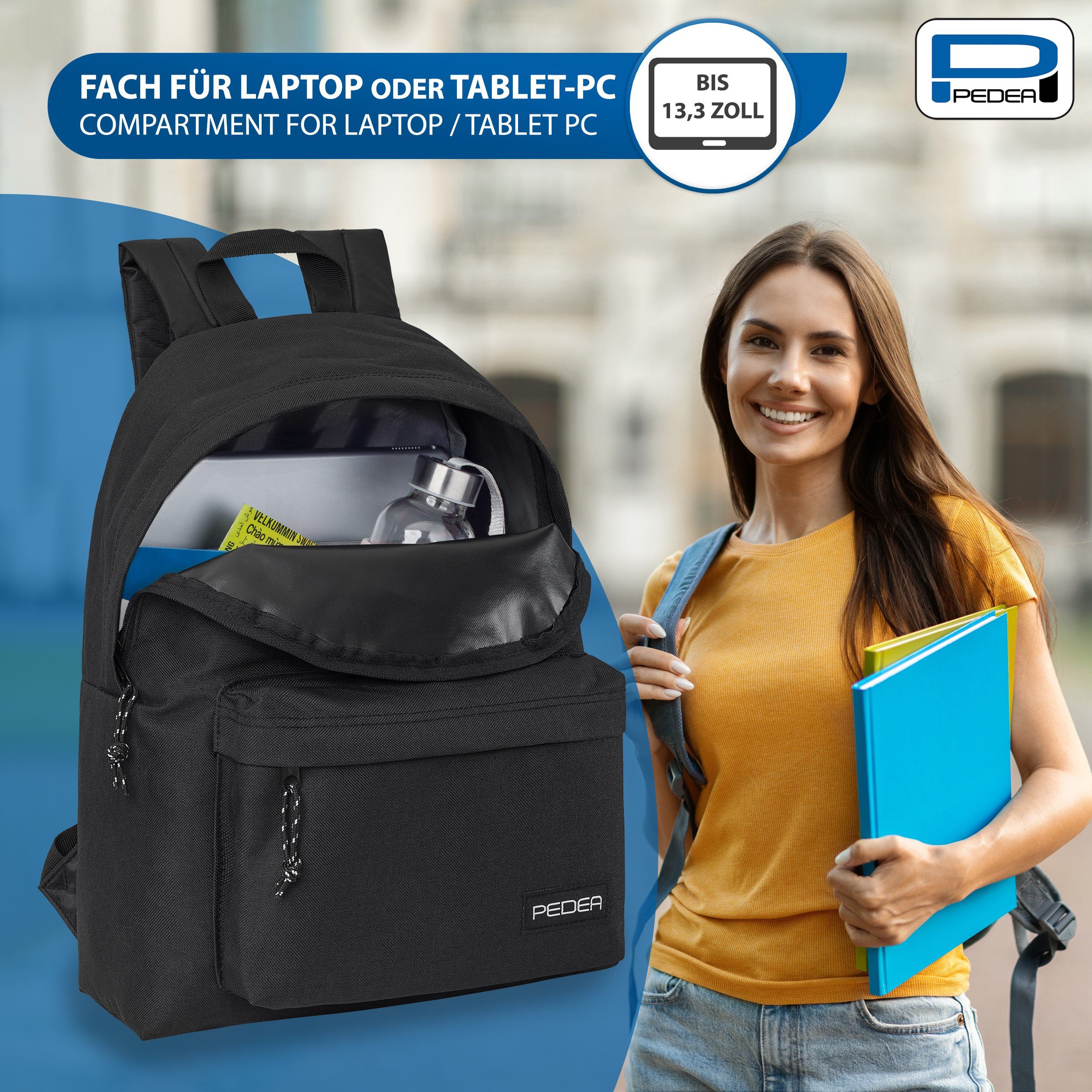 PEDEA Freizeitrucksack STYLE Daypack für Damen & Herren (13,3 Zoll (33,8 cm), gepolstert, wasserabweisend