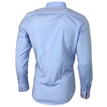 Baxboy Langarmhemd Baxboy Herren Hemd Kentkragen Hemden Slim Fit mit Kontrasten Farbe