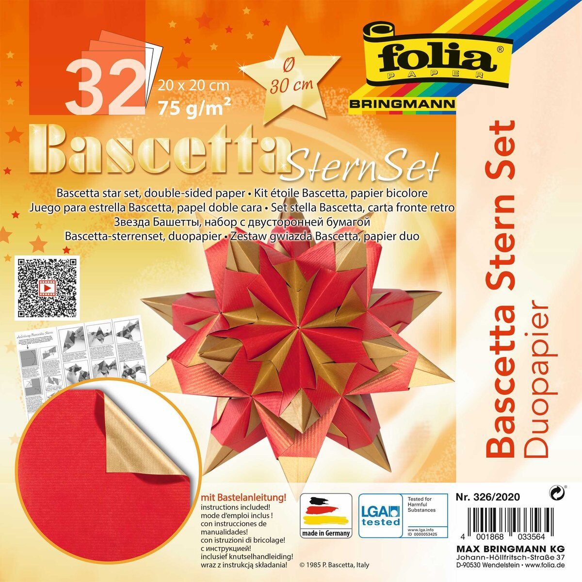 Folia Bastelfilz Bascetta Stern - rot/gold Ø 30 cm.