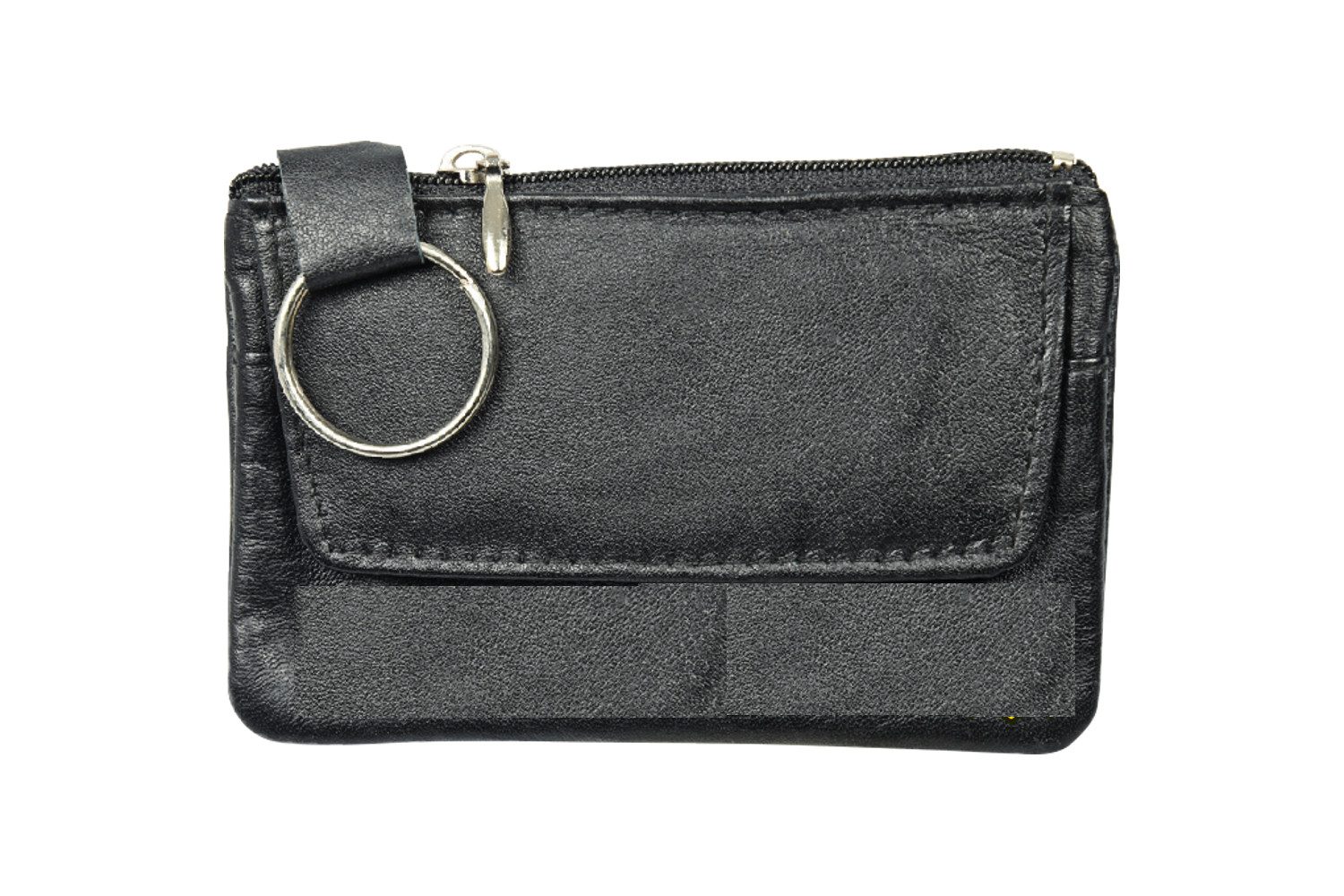 Best Offer Schlüsseltasche Schlüsseltasche / aus Leder / mit Kleingeldvorfach / Farbe: schwarz
