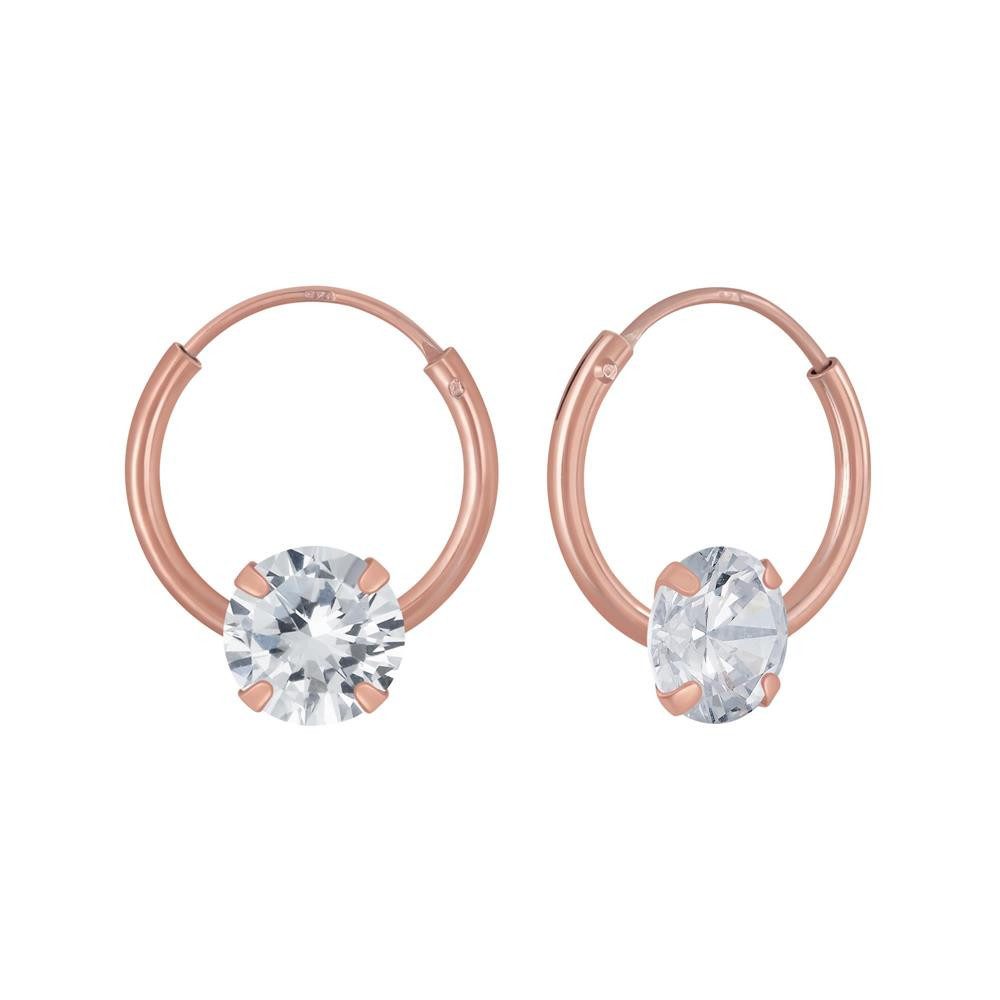 Ohrring-Set Creolen mit Kristall-Charm Rosegold aus 925 Silber Damen