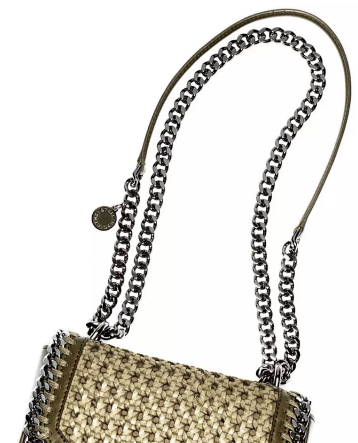 Stella McCartney Schultertasche Falabella Box Medium Tasche Geflochtenes Design, Signatur-Falabella-Kette mit diamantgeschliffener Optik
