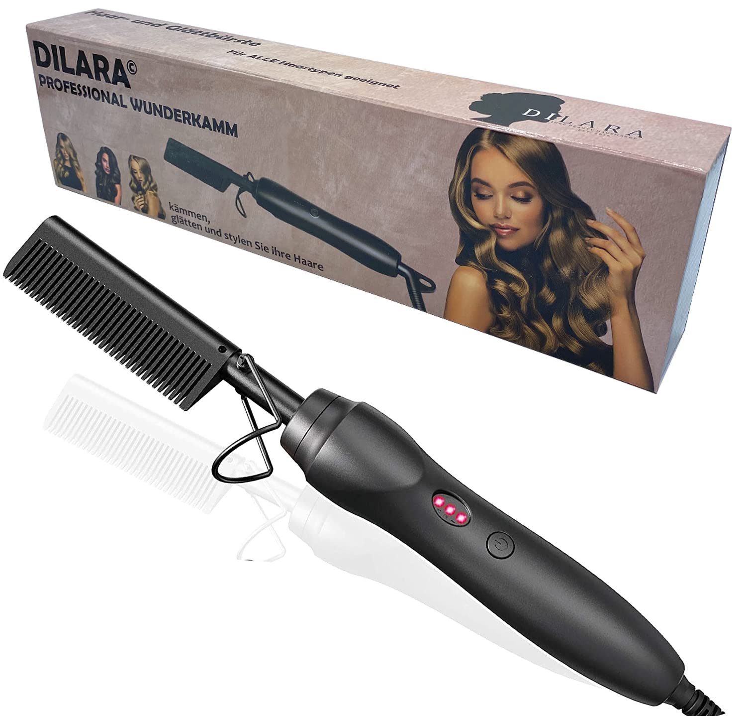 Dilara Glätteisen 2 in 1 Haarglätter Bürste I Keramik Glätteisen I Haar- und Glättbürste, Kämmen, Glätten & Stylen in einem Schritt!