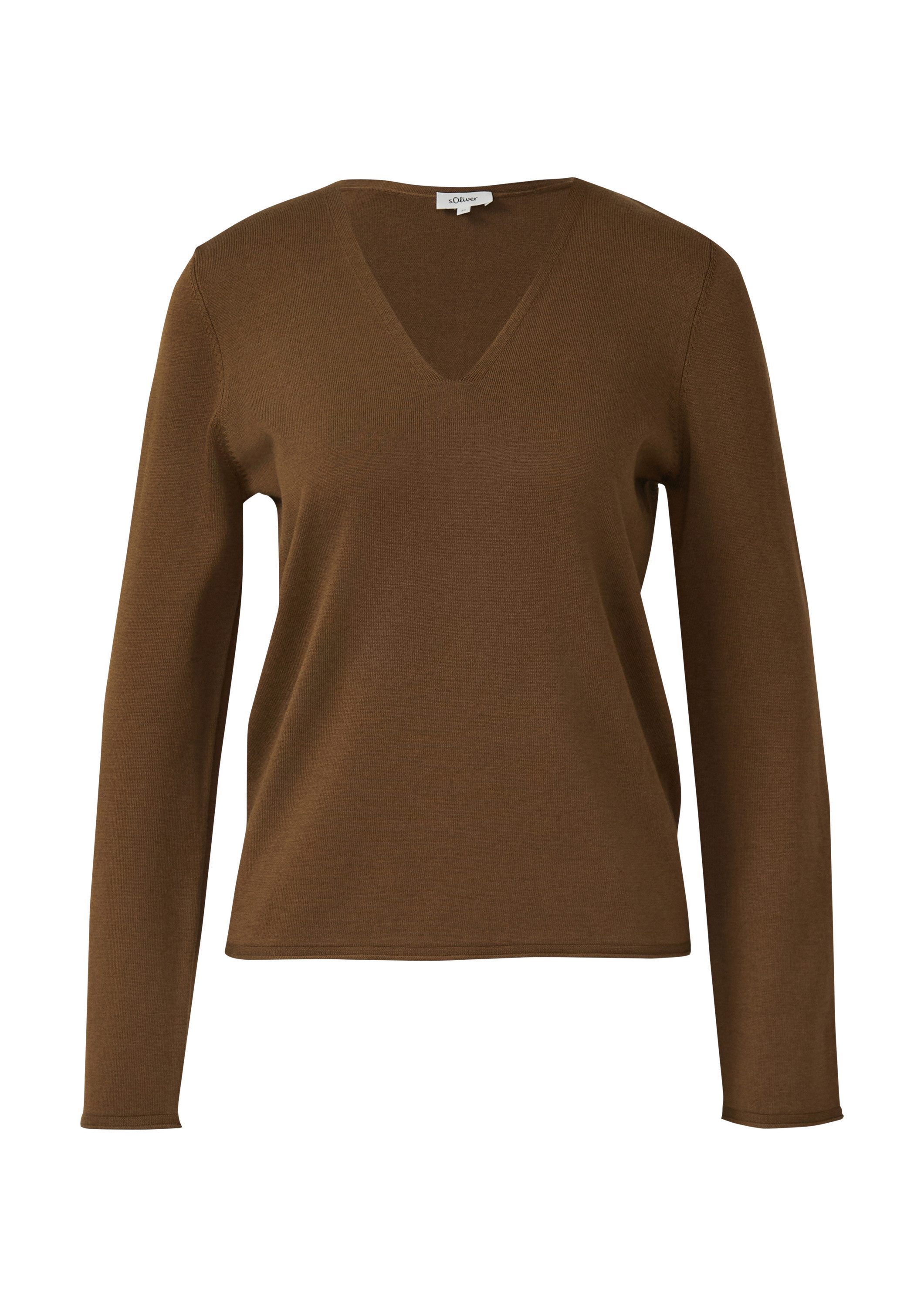 s.Oliver Longpullover Strickpullover Weicher Feinstrickpullover mit Rollkante