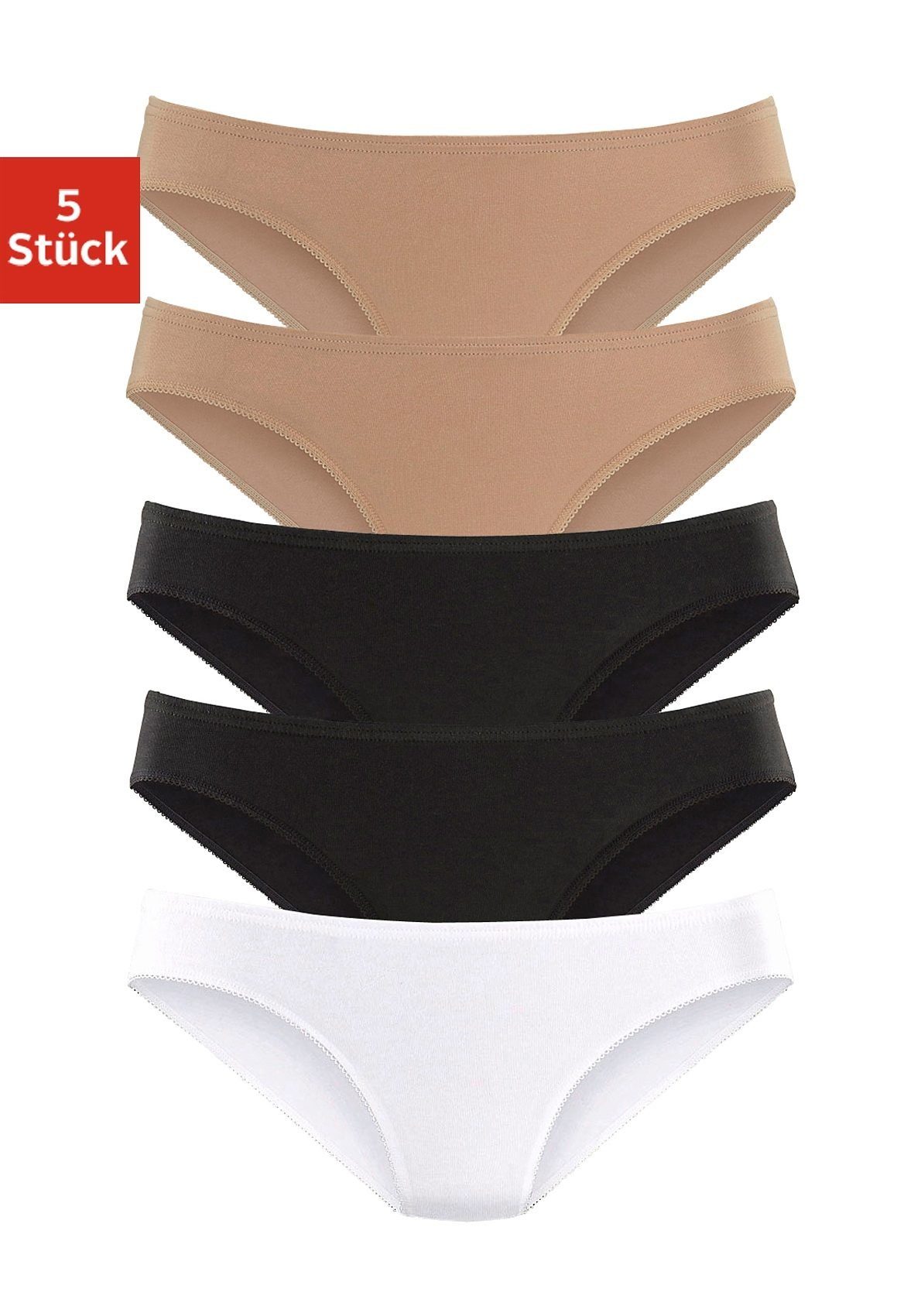 petite fleur Bikinislip (Packung, 5-St) elastischer weiß schwarz, Baumwolle beige, aus