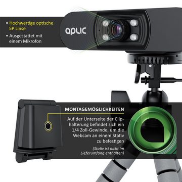 Aplic Full HD-Webcam (Full HD, 1920x1080P @ 25 Hz, 4 Hilfslichter / Szenelicht, 5P Linse, Mikrofon)