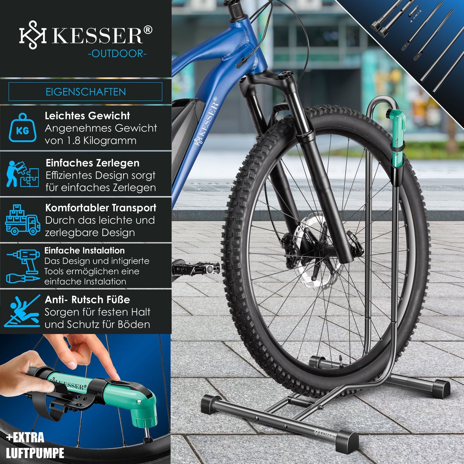 KESSER Fahrradständer, Fahrradständer für Mountainbike, E-Bike, Citybike, Rennrad, MTB