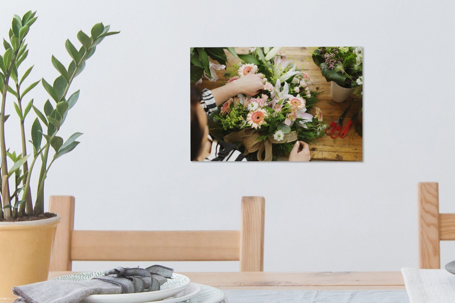 Leinwandbilder, einen St), Florist Blumen, (1 Aufhängefertig, aus Blumenstrauß macht Wanddeko, Wandbild 30x20 cm Leinwandbild OneMillionCanvasses®