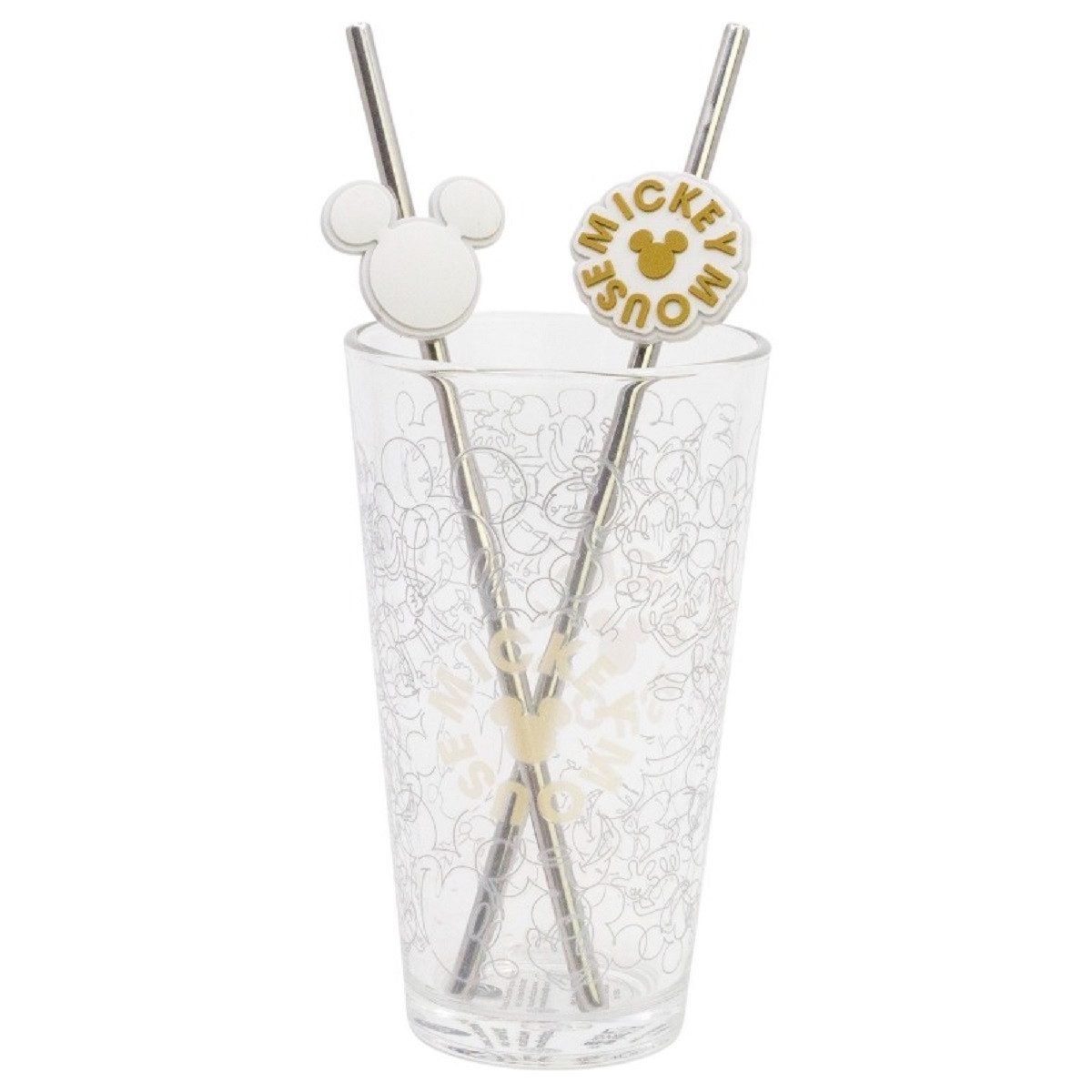 Disney Mickey Mouse Glas Glas 480 ml mit 2 Edelstahl Trinkhalmen, 3-tlg., Glas